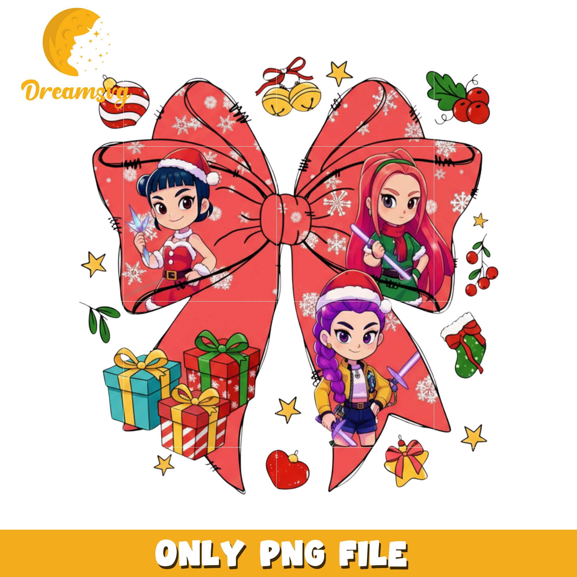 Red christmas bow huntrix png, christmas songs png, demon hunters png