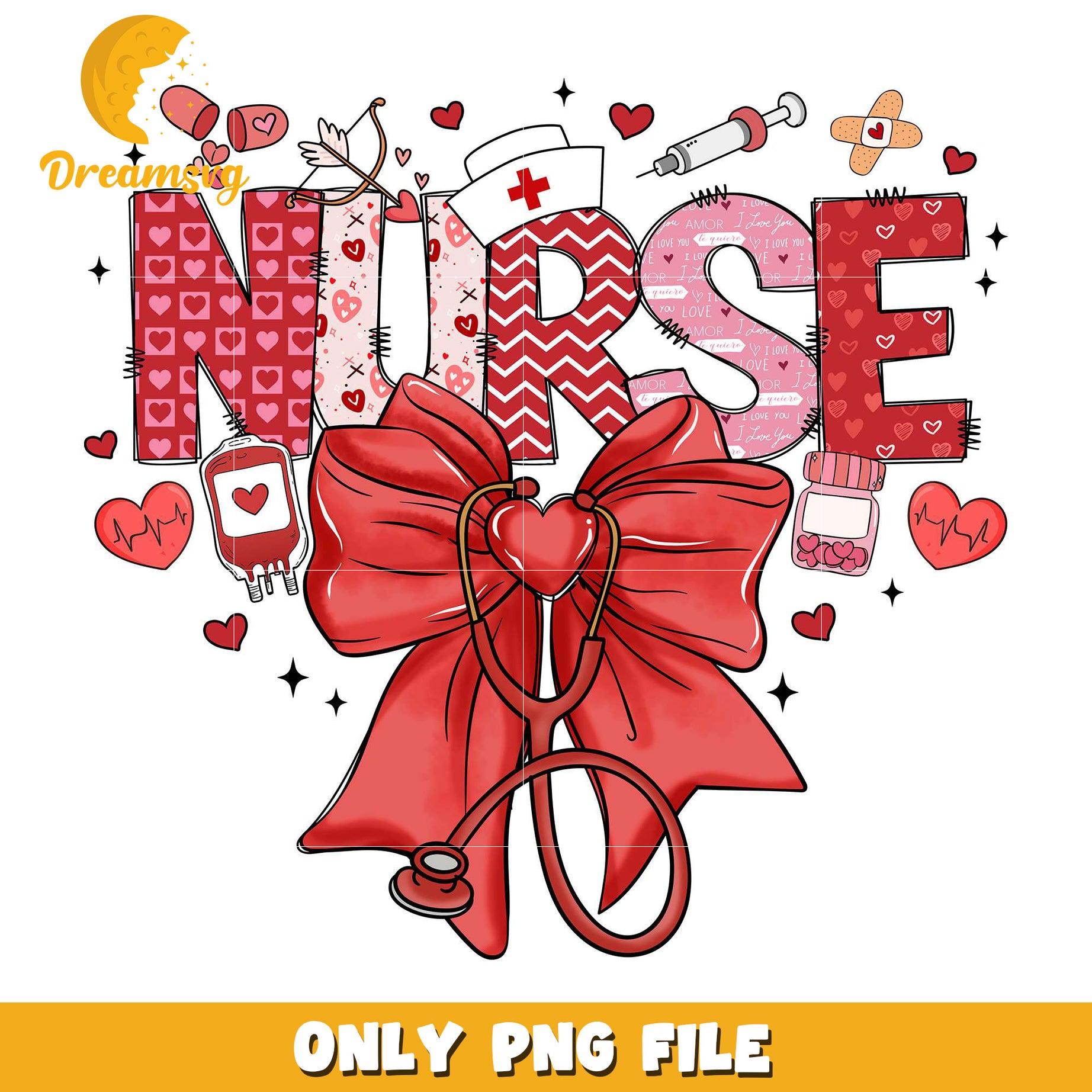 Red coquette bow nurse valentine png, nurse valentine png