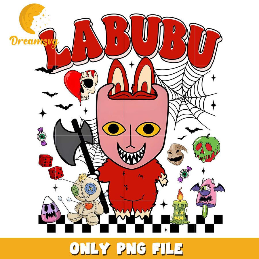 Red demon labubu png, halloween cartoons png, halloween labubu​ png