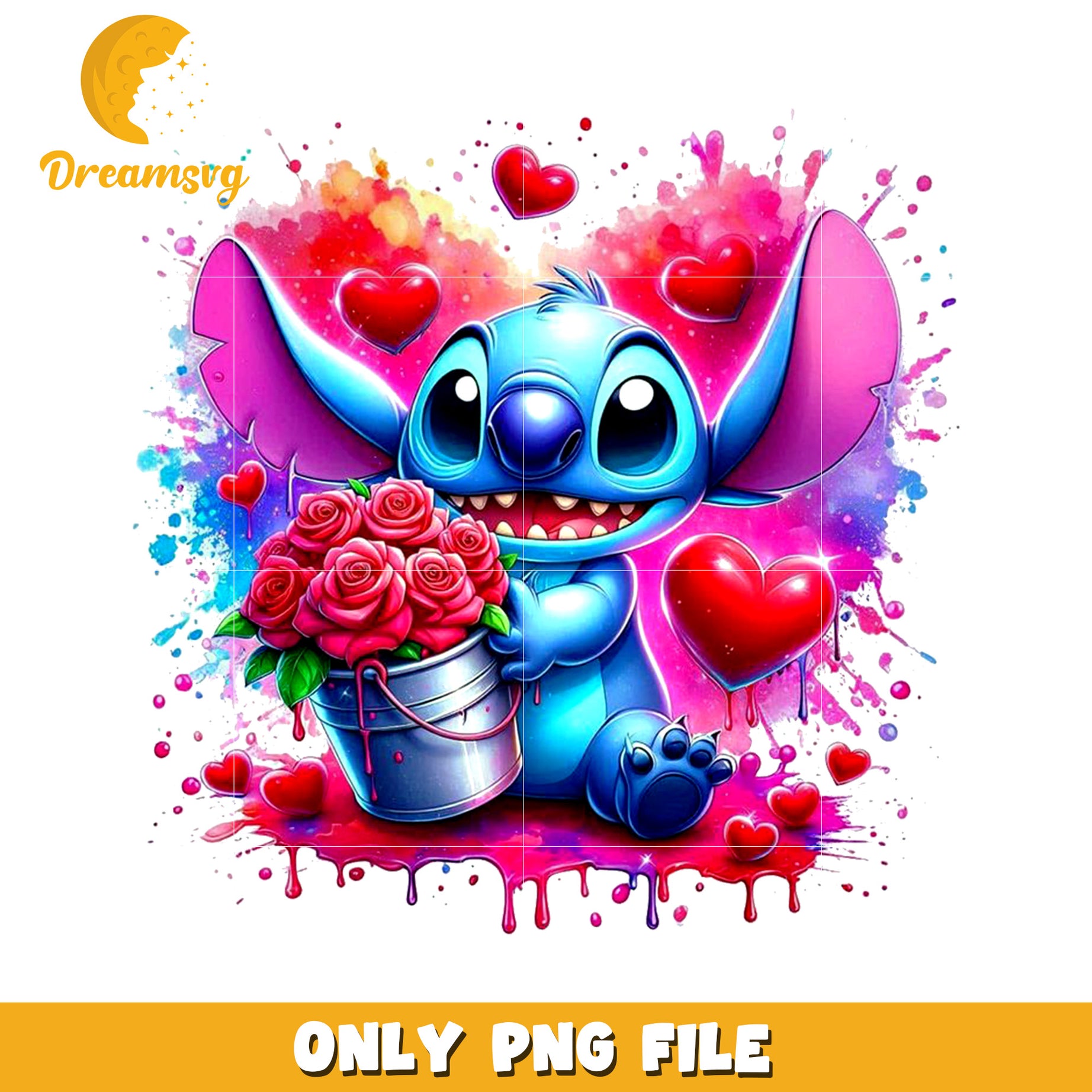 Red flowers stitch png, disney stitch png, lilo and stitch png