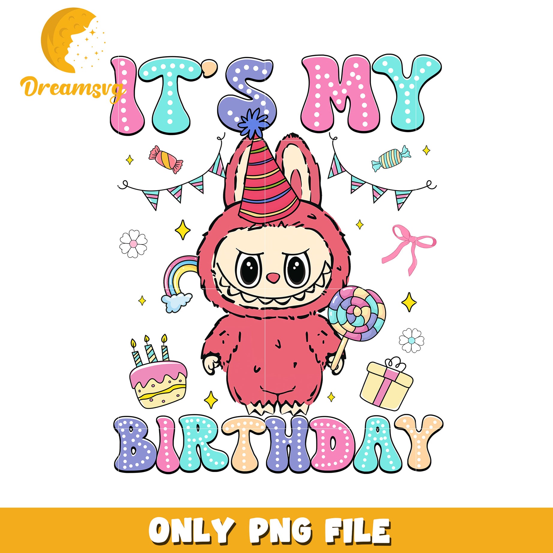 Red it's my birthday png, labubu candy png, labubu toys png