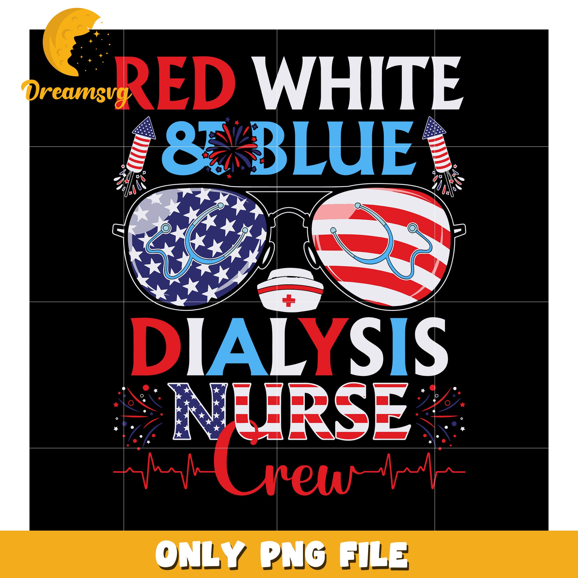 Red white and blue dialysis nurse crew png, healthcare heroes png, patriotic medical team png