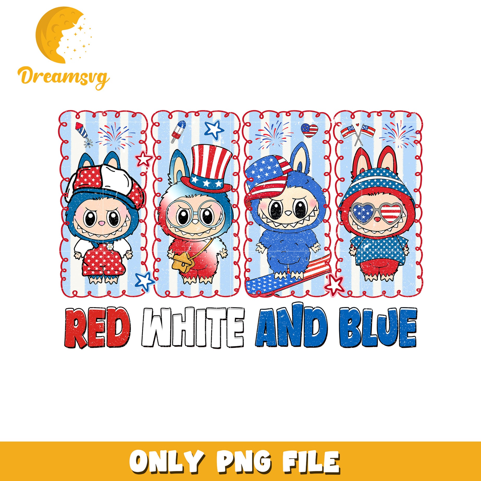Red white and blue png, cute labubu​ png, labubu cartoon​ png