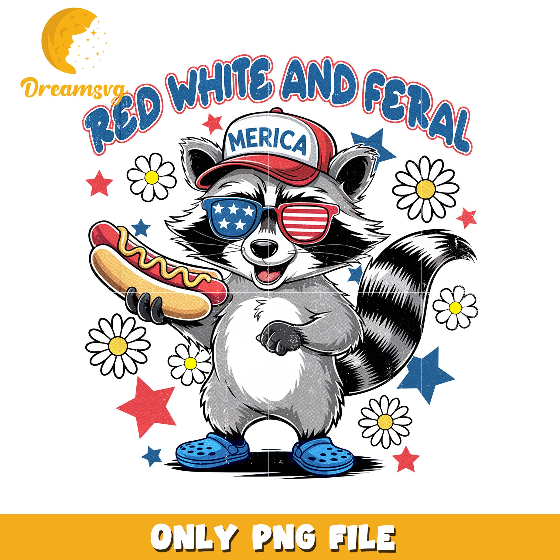 Red white and feral png, rocket racoon png, 4th of july vibe png