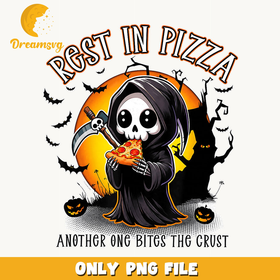 Rest In Pizza Grim Reaper Halloween PNG, Spooky Skull, Halloween PNG