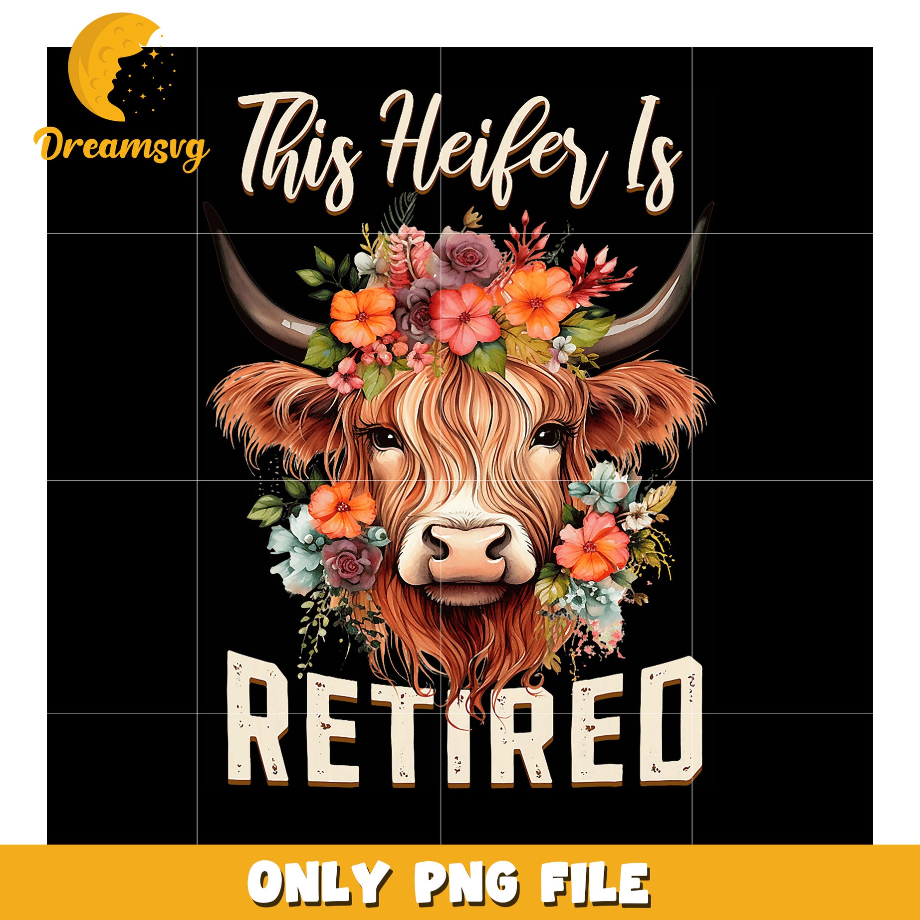 Retired Heifer PNG Flower Cow Design
