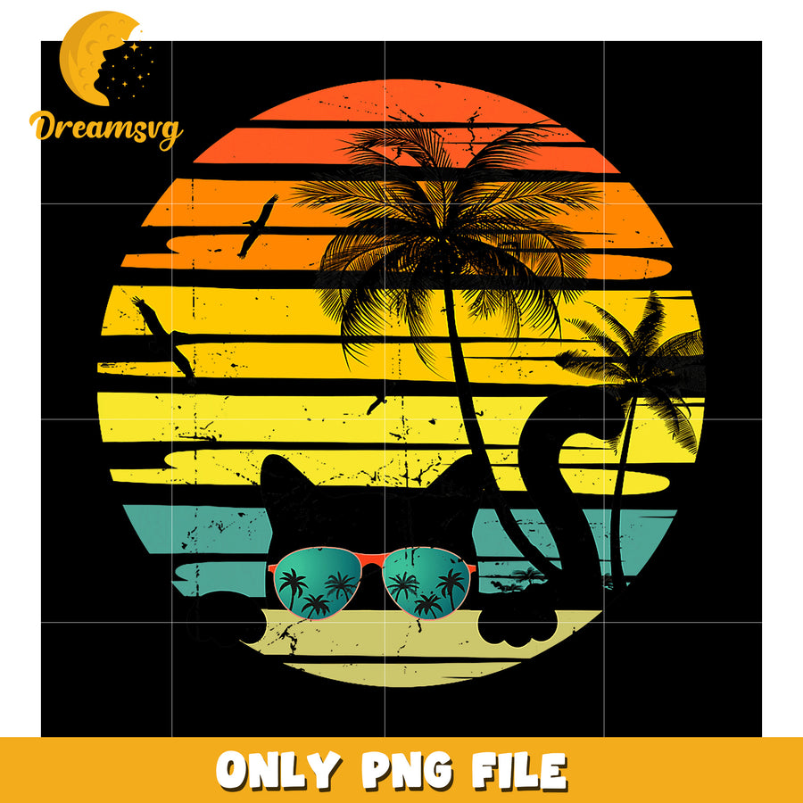 Retro Cat Sunglasses Sunset PNG
