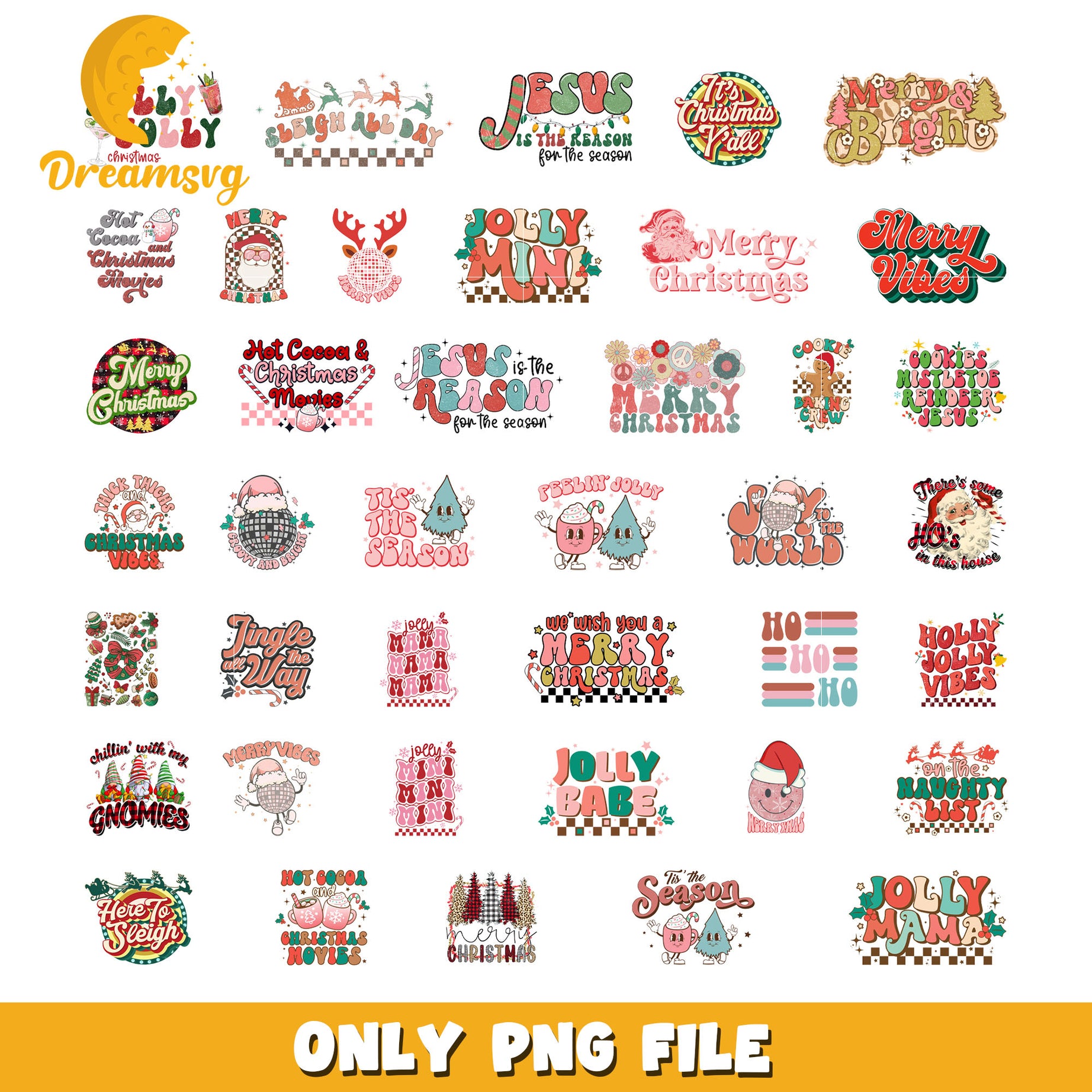 Holly jolly vibes design bundle png, christmas tis the season​ png