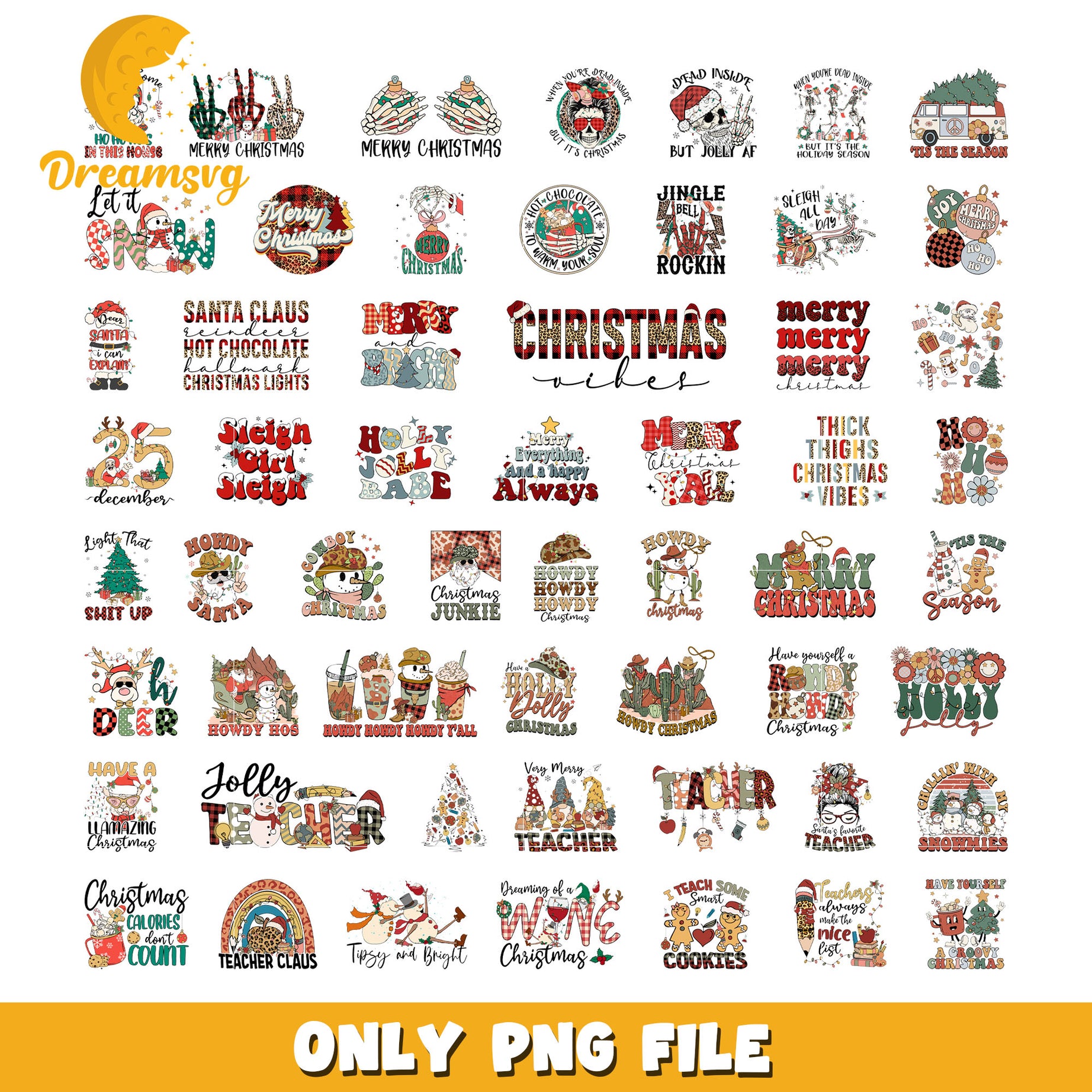 Retro christmas vibes bundle png, merry christmas png