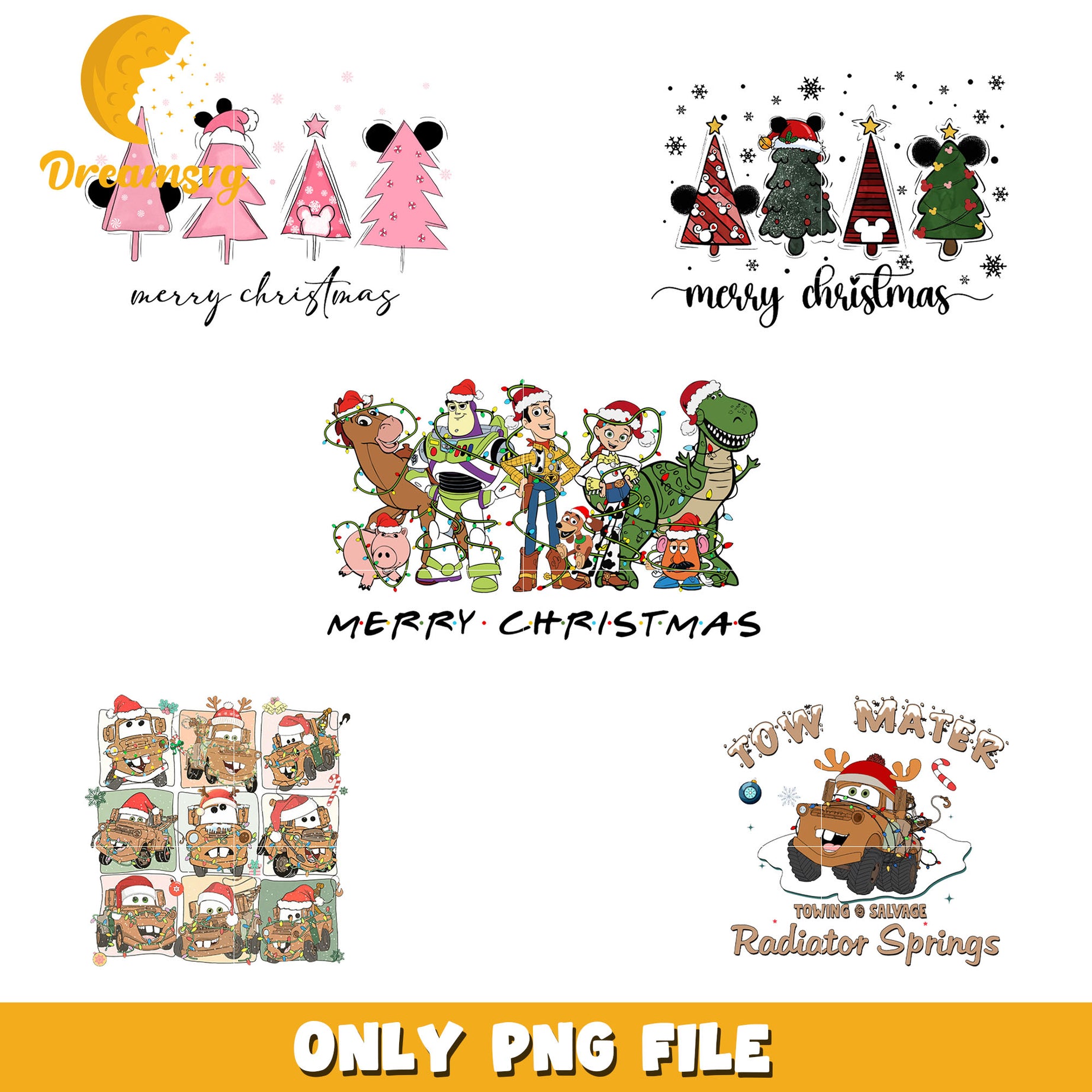 Disney characters merry christmas bundle png, christmas png