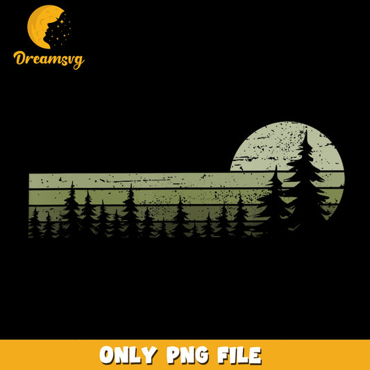 Retro Pine Trees Sunset Forest Silhouette PNG, Nature, Outdoor PNG