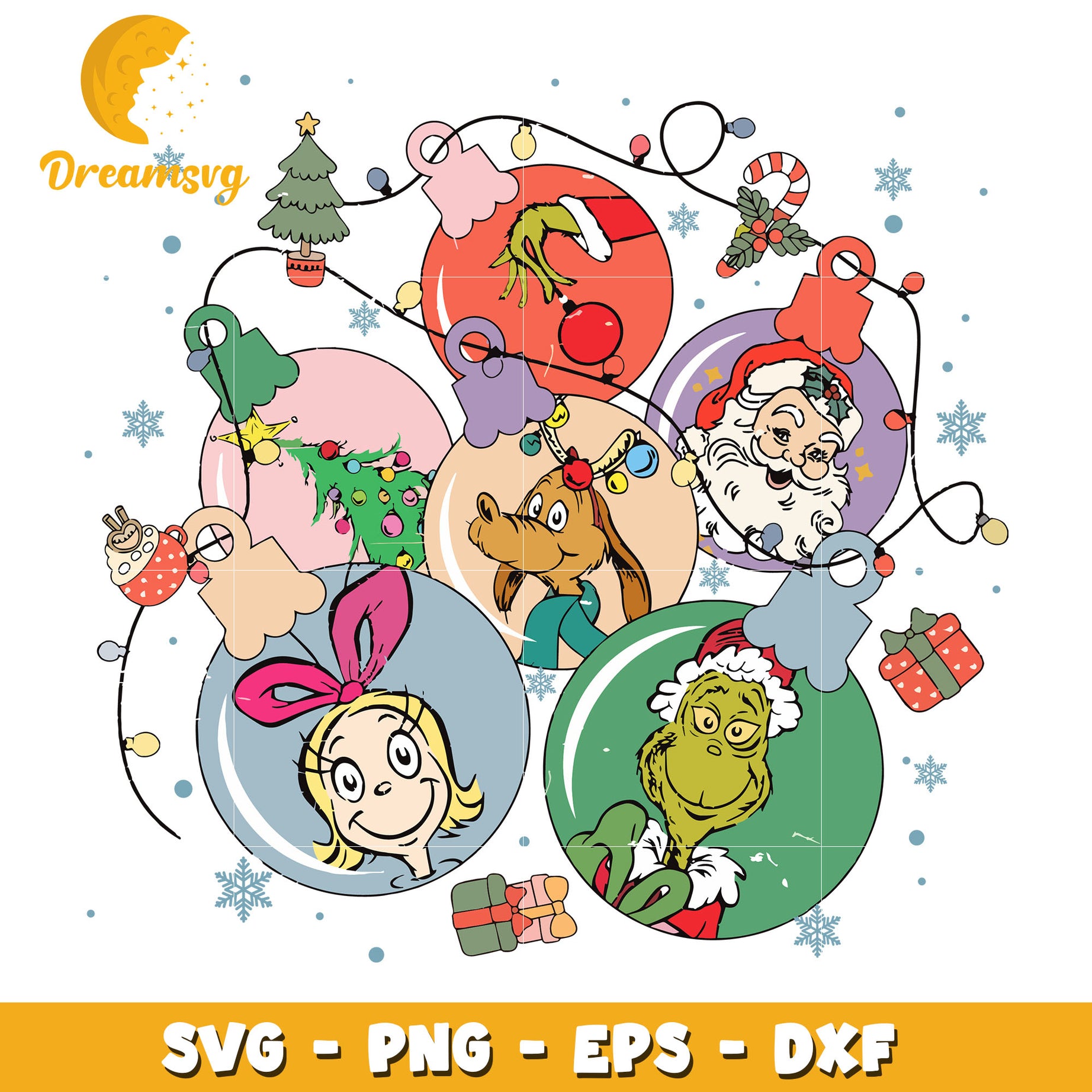 Retro christmas balls svg, Grinch friends svg, christmas svg