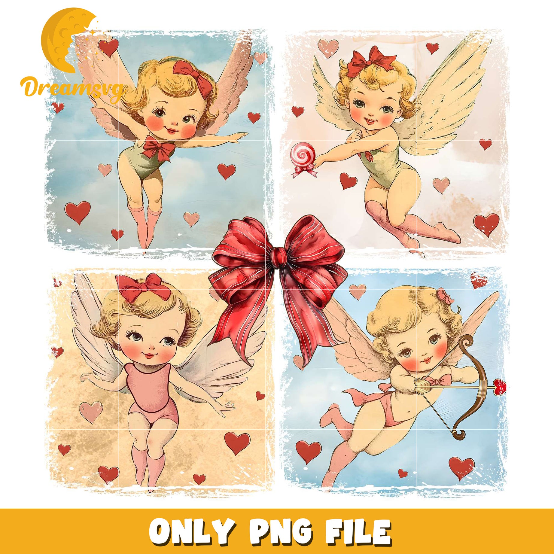 Retro coquette bow cupid valentine png, valentine cupid png