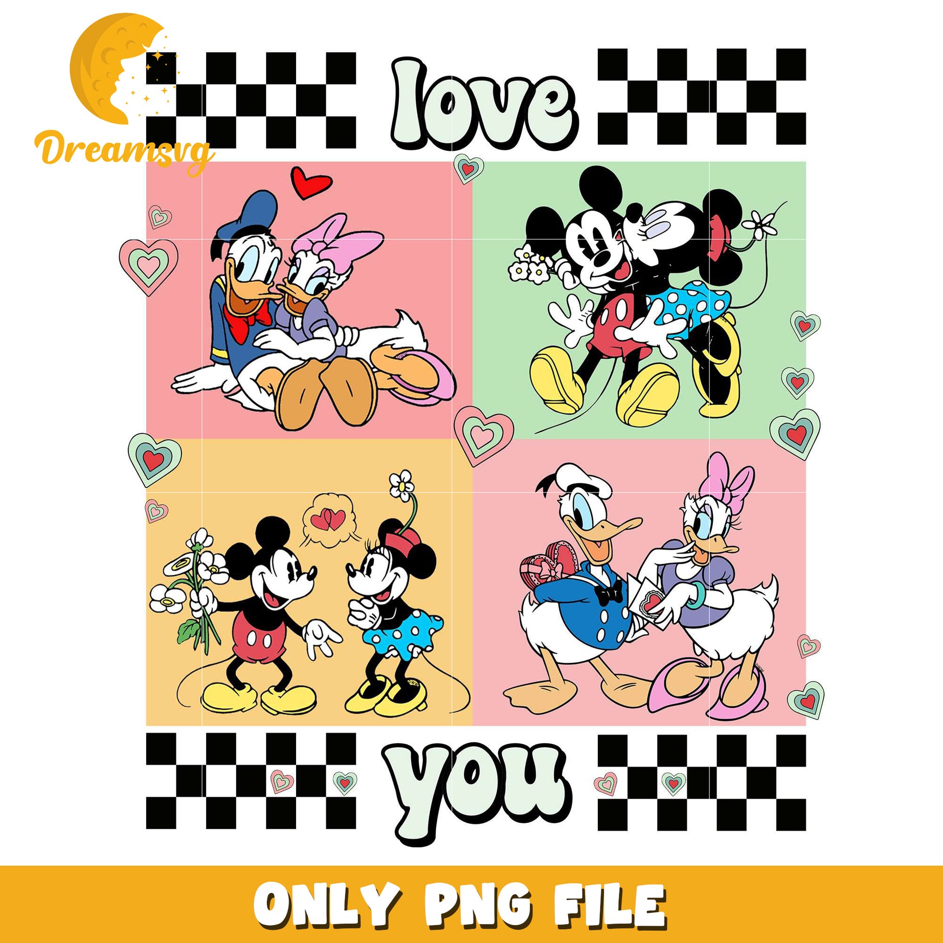 Retro disney love you png, disney couple png, valentine day png