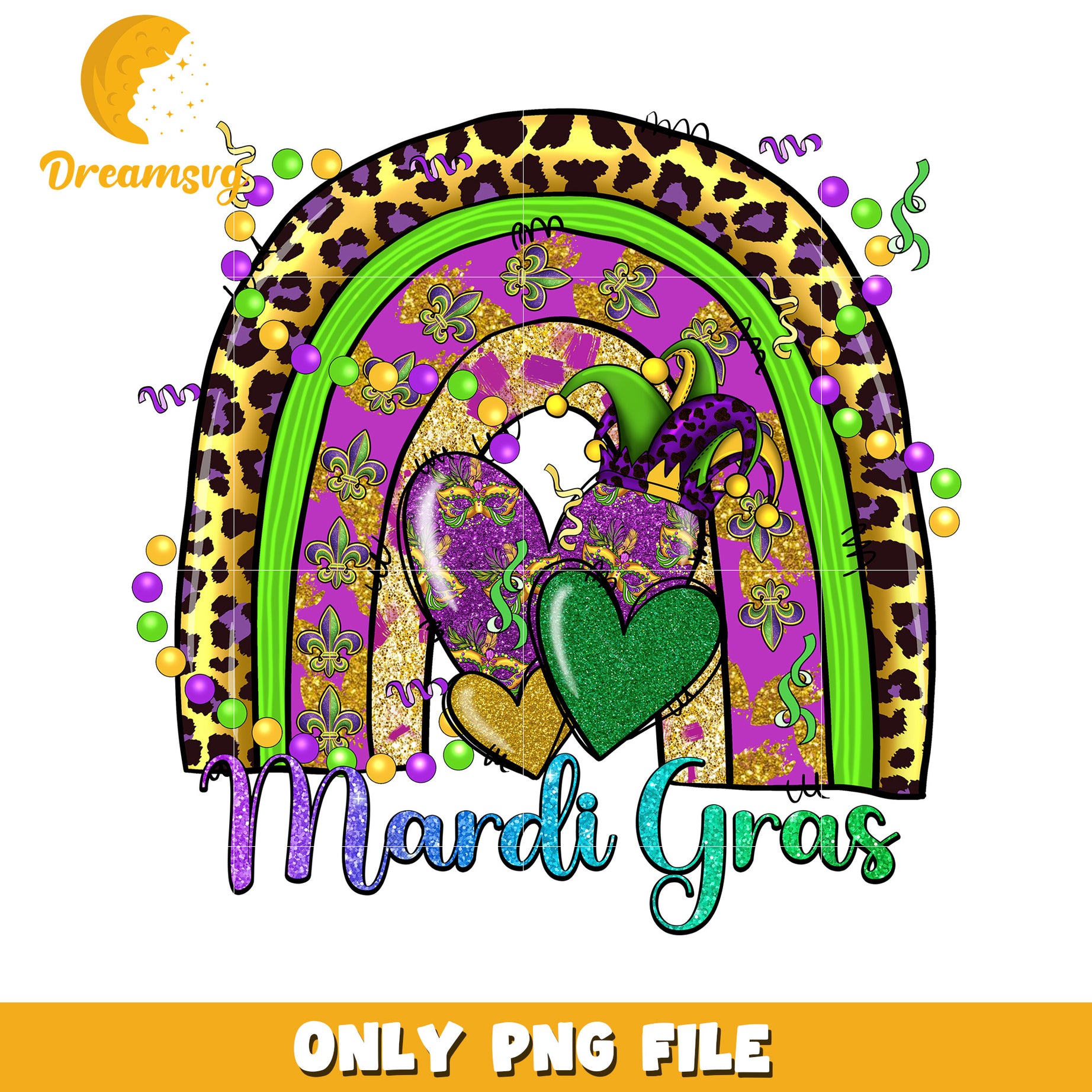 Retro rainbow mardi gras festival png, glitter png, mardi gras png