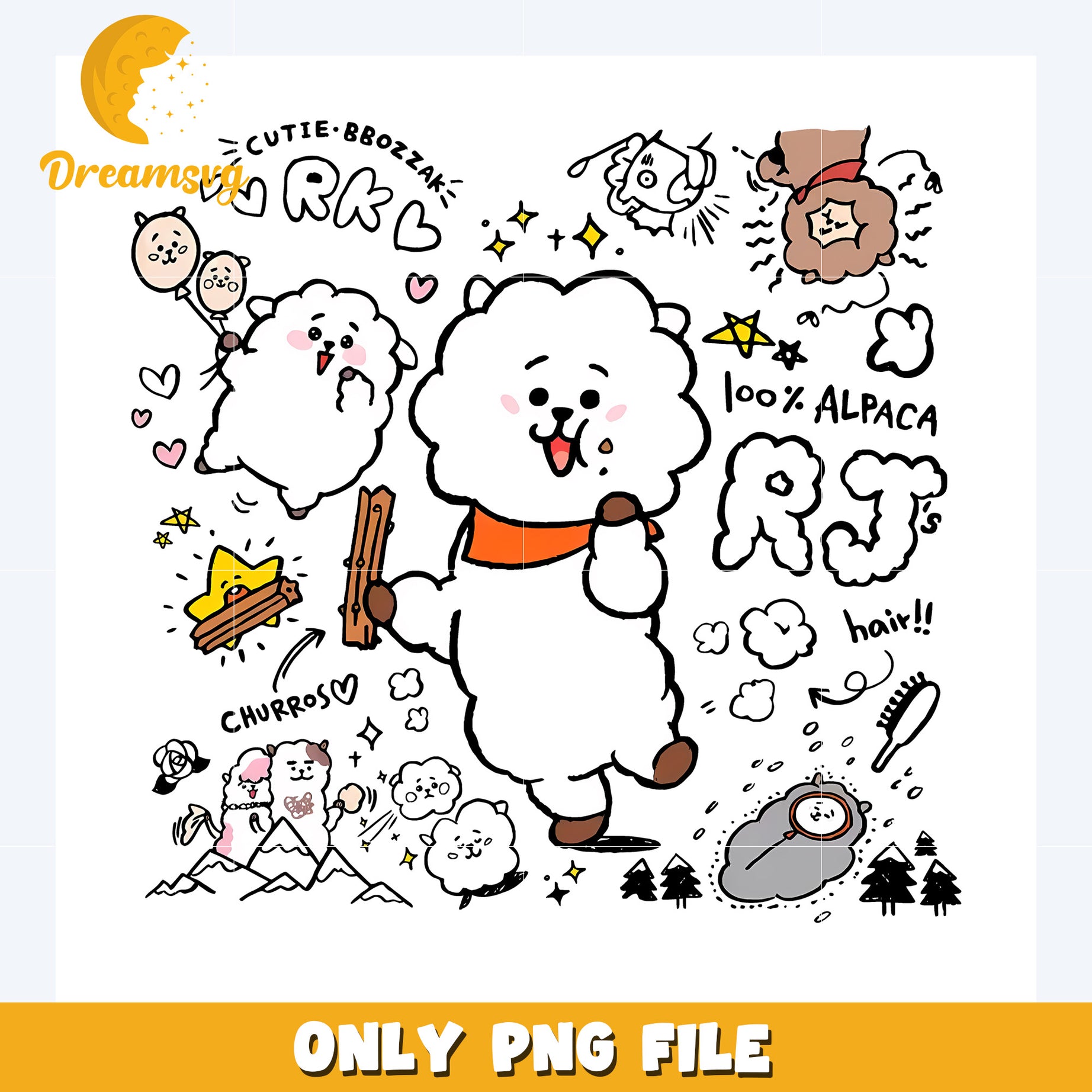 Rj cute design png, bt21 characters​ png, bt21 plushies​ png