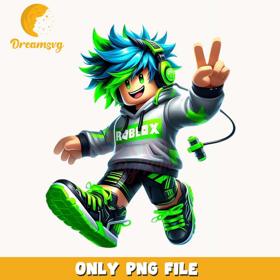 Roblox Blue Green Gamer PNG, Boy Avatar Art, Kids PNG