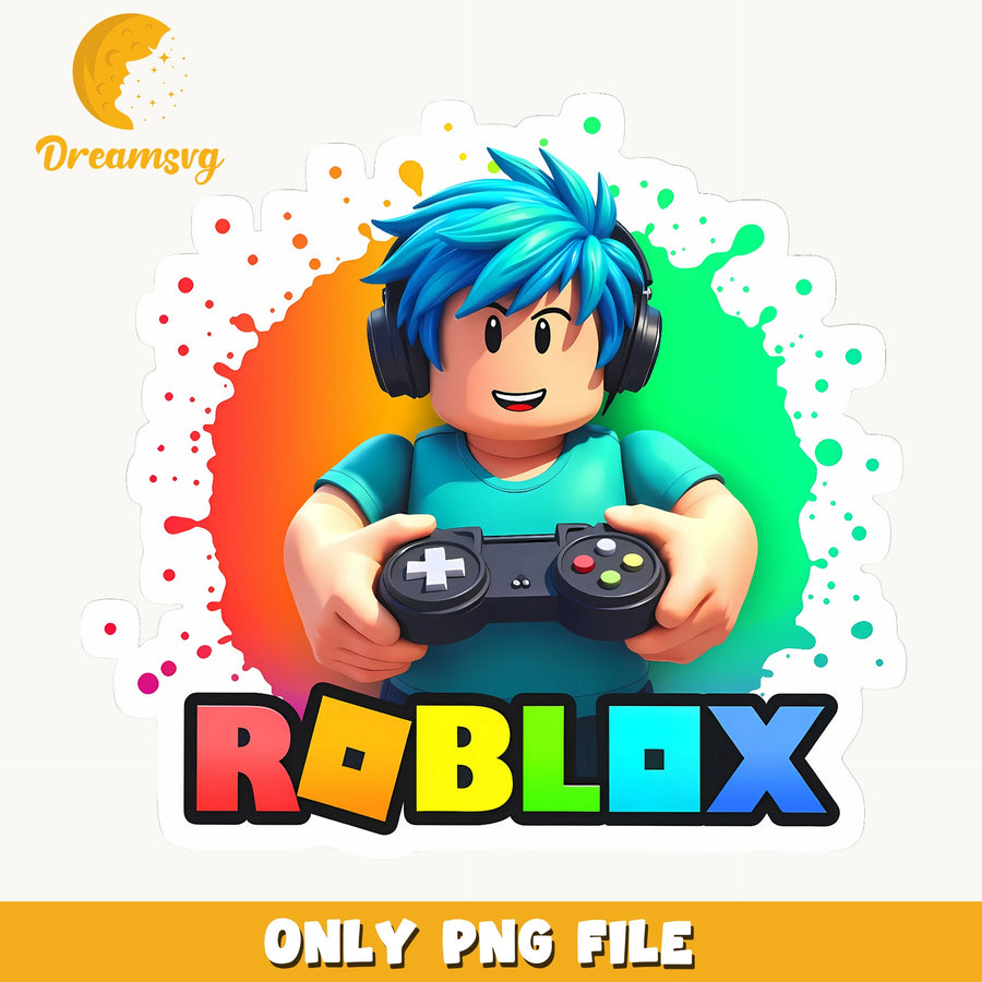 Roblox Blue Hair Gamer PNG, Controller Boy, Kids PNG