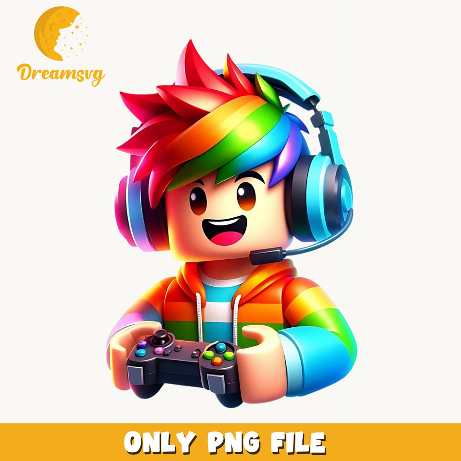 Roblox Colorful Boy Gamer PNG, Rainbow Hair, Kids PNG