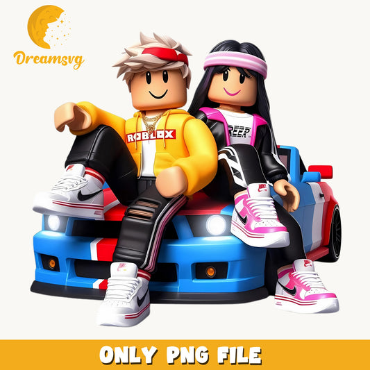 Roblox Couple On Car PNG, Gamer Boy Girl, Kids PNG
