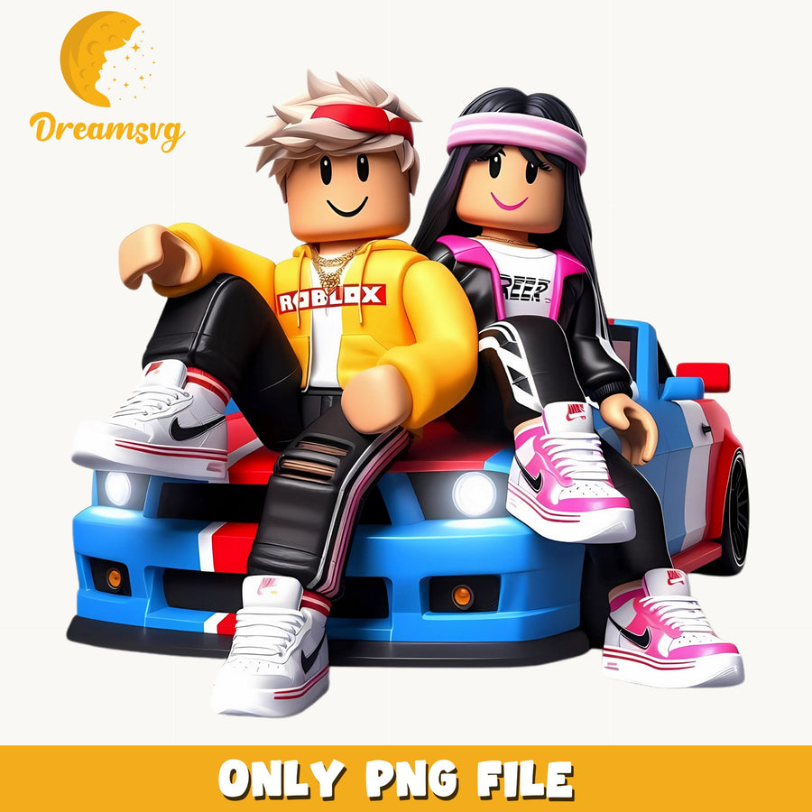 Roblox Couple On Car PNG, Gamer Boy Girl, Kids PNG