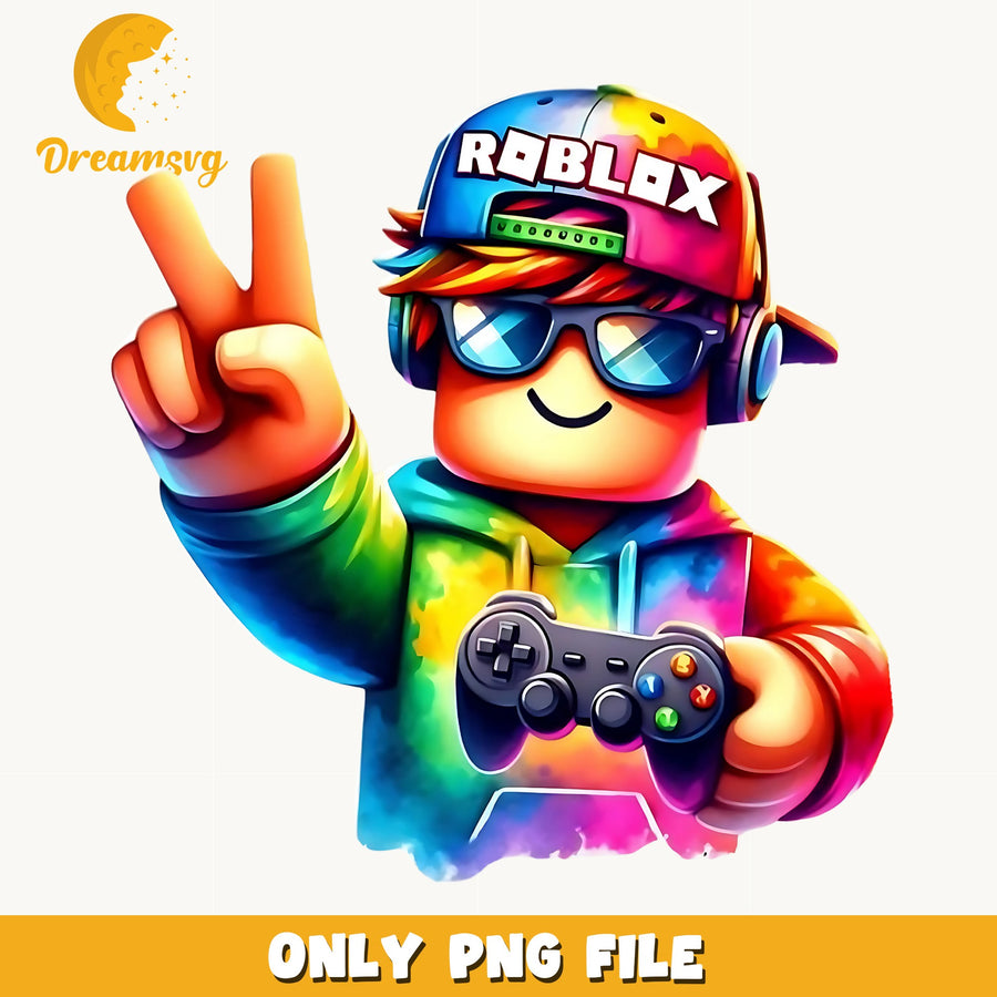 Roblox Gamer Boy PNG, Tie Dye Controller, Kids PNG