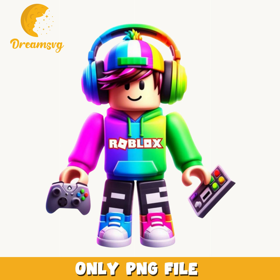 Roblox Rainbow Controller PNG, Gamer Kid Art, Game PNG