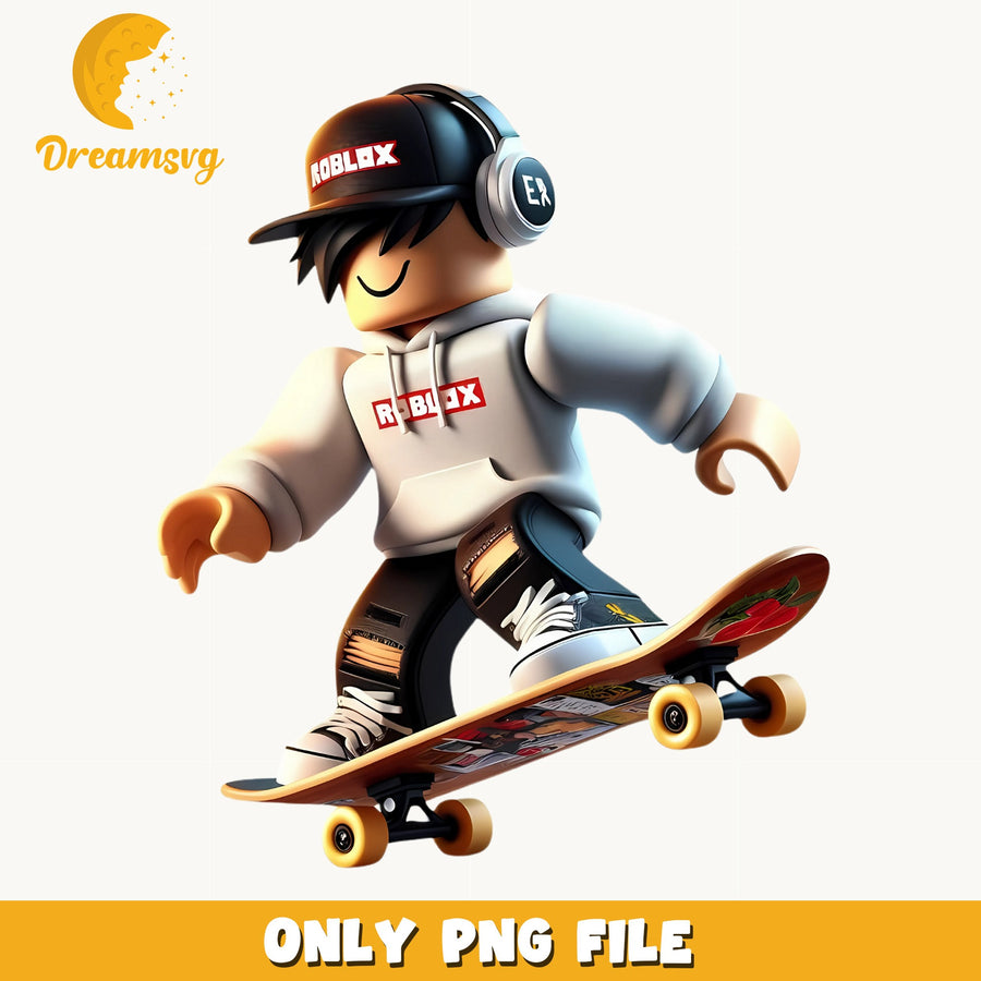Roblox Skater Boy PNG, Skateboard Gamer Art, Kids PNG