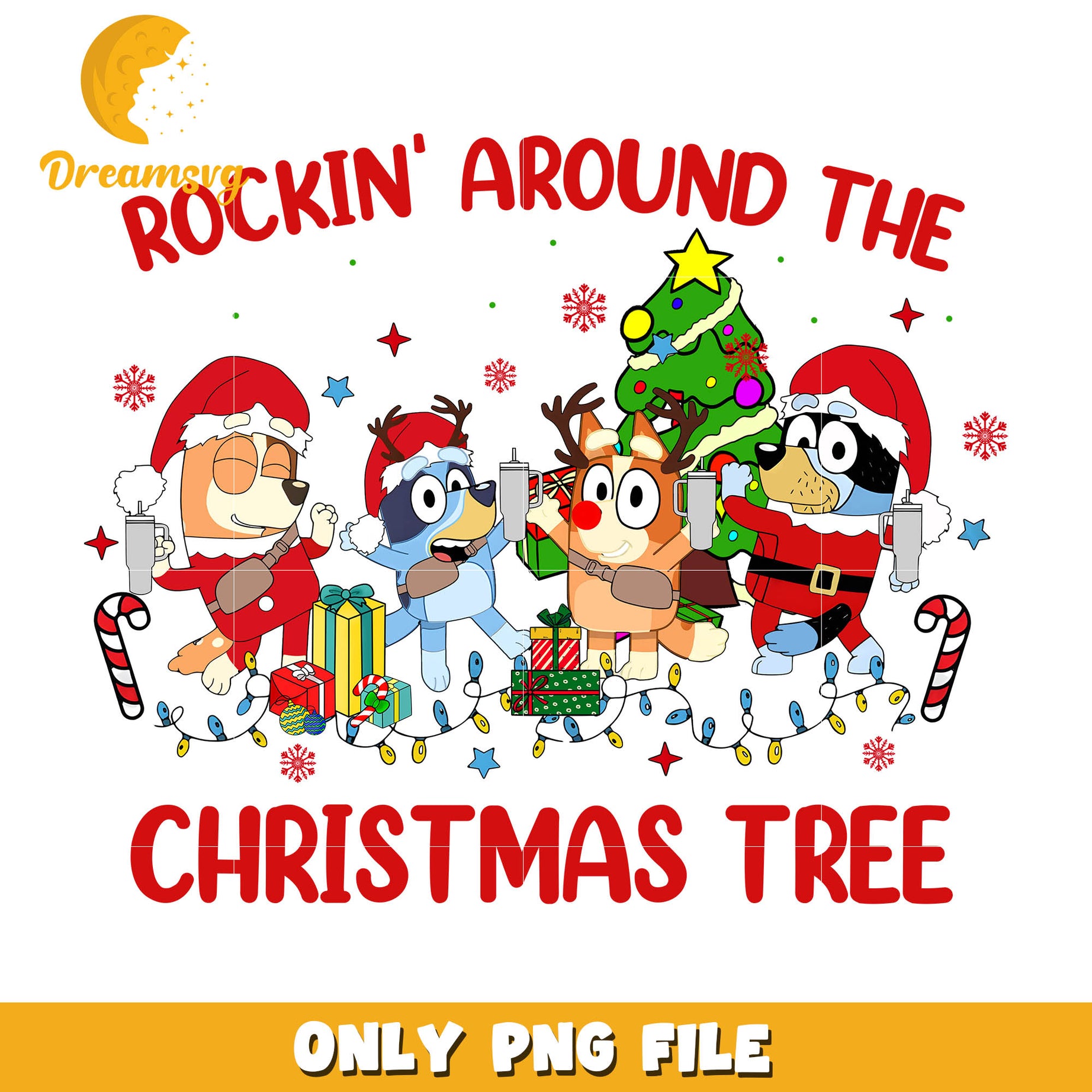 Rockin' around christmas tree png, bluey the cartoon​ png