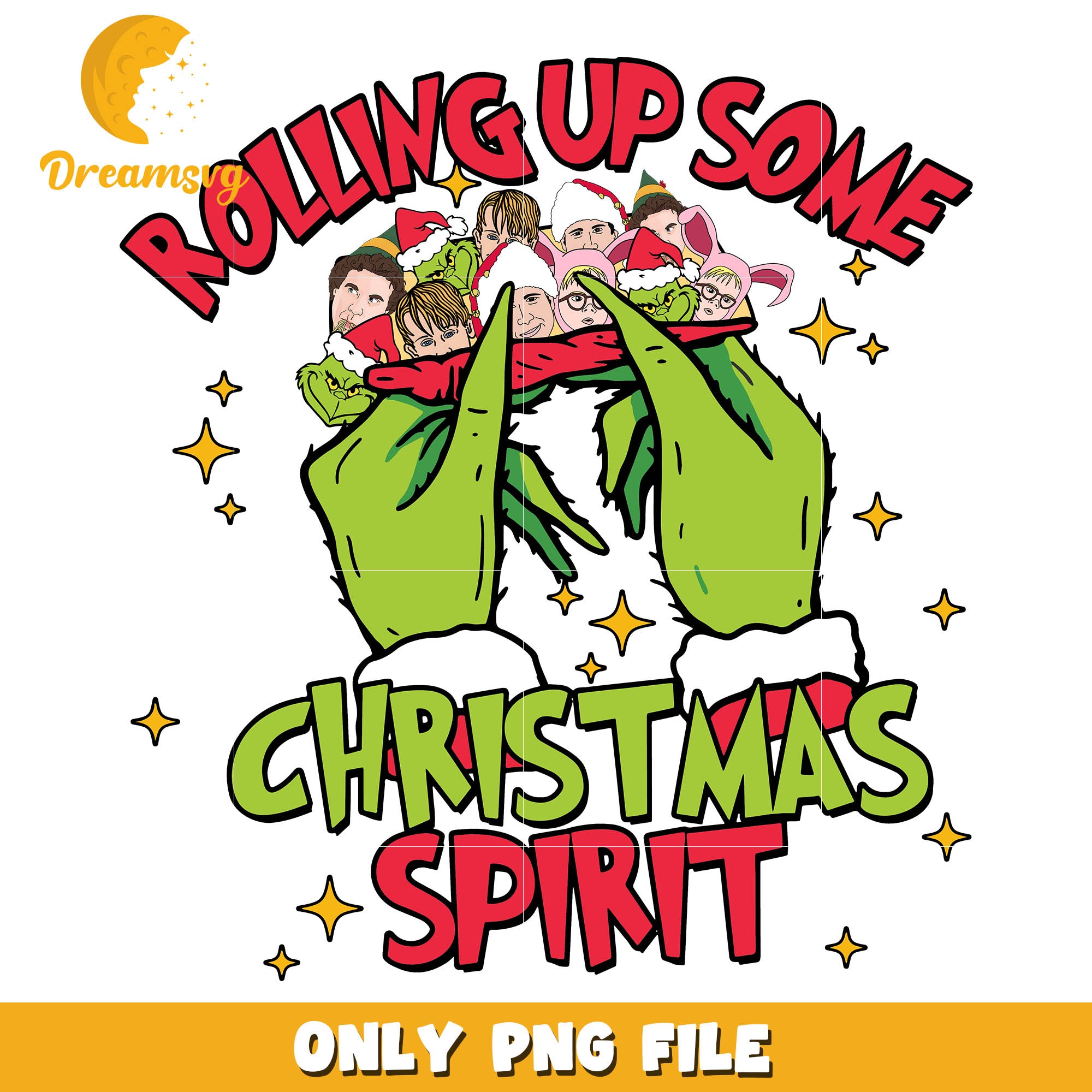 Rolling up some christmas spirit png, funny christmas face png