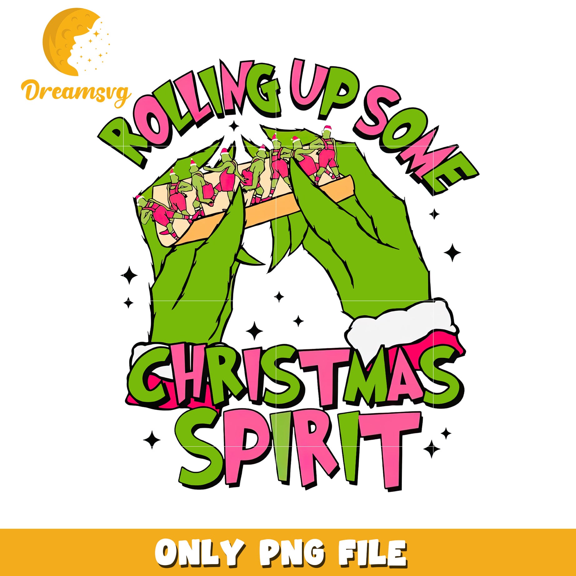 Rolling up some christmas spirit png, baby grinch​​ png, christmas lights png