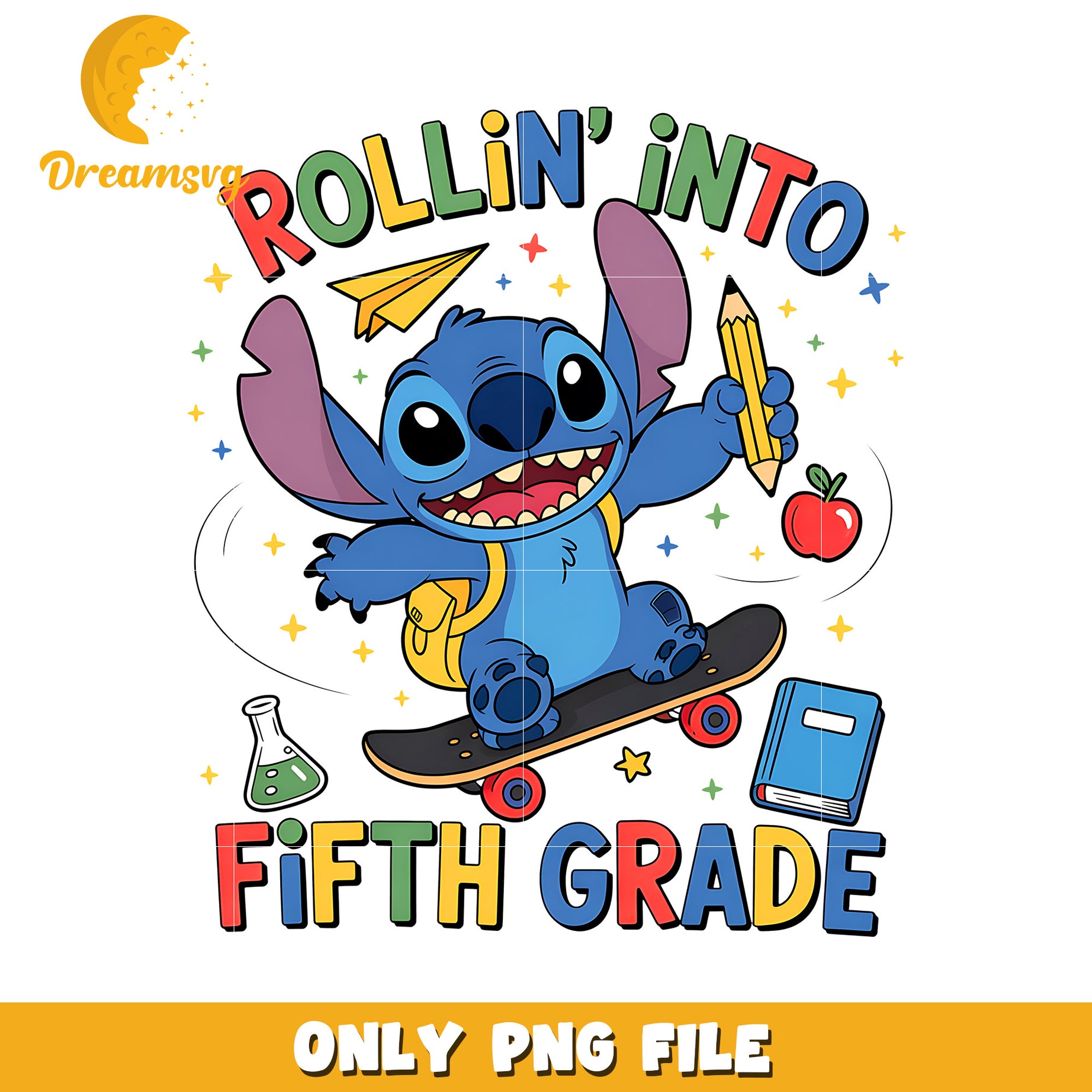 Rollin into fifth grade stitch png, disney png, lilo and stitch png