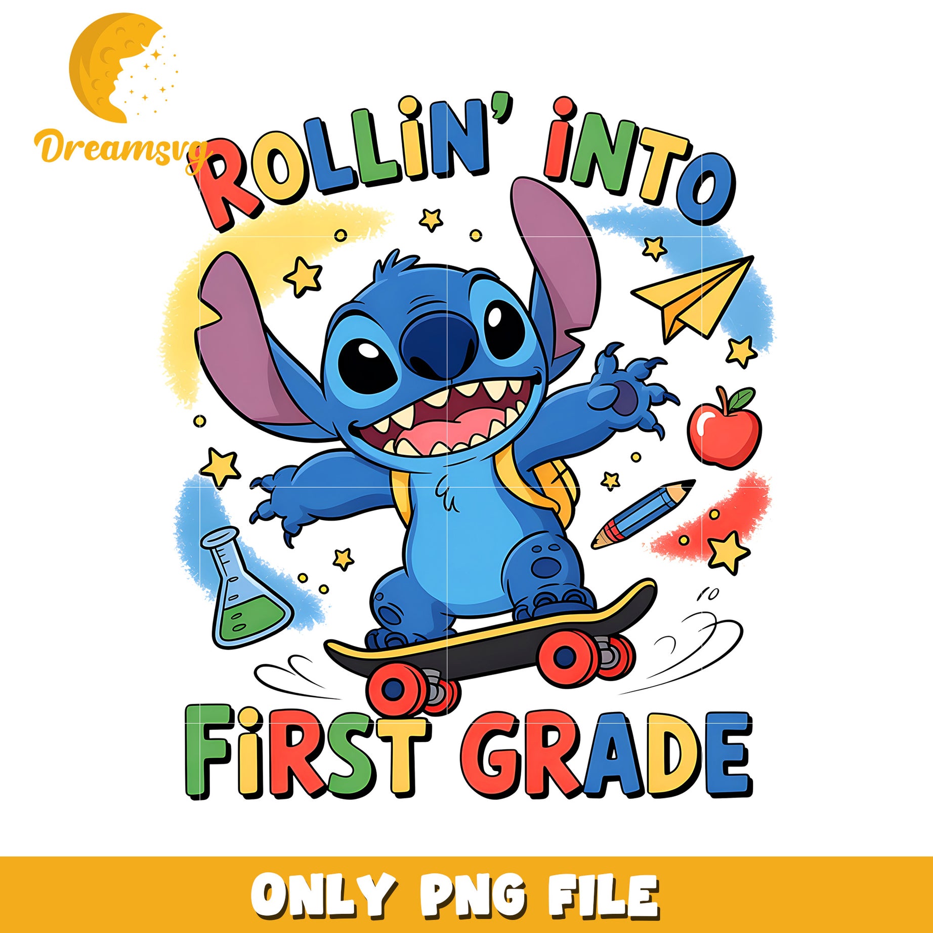 Rollin into first grade stitch png, disney png, lilo and stitch png