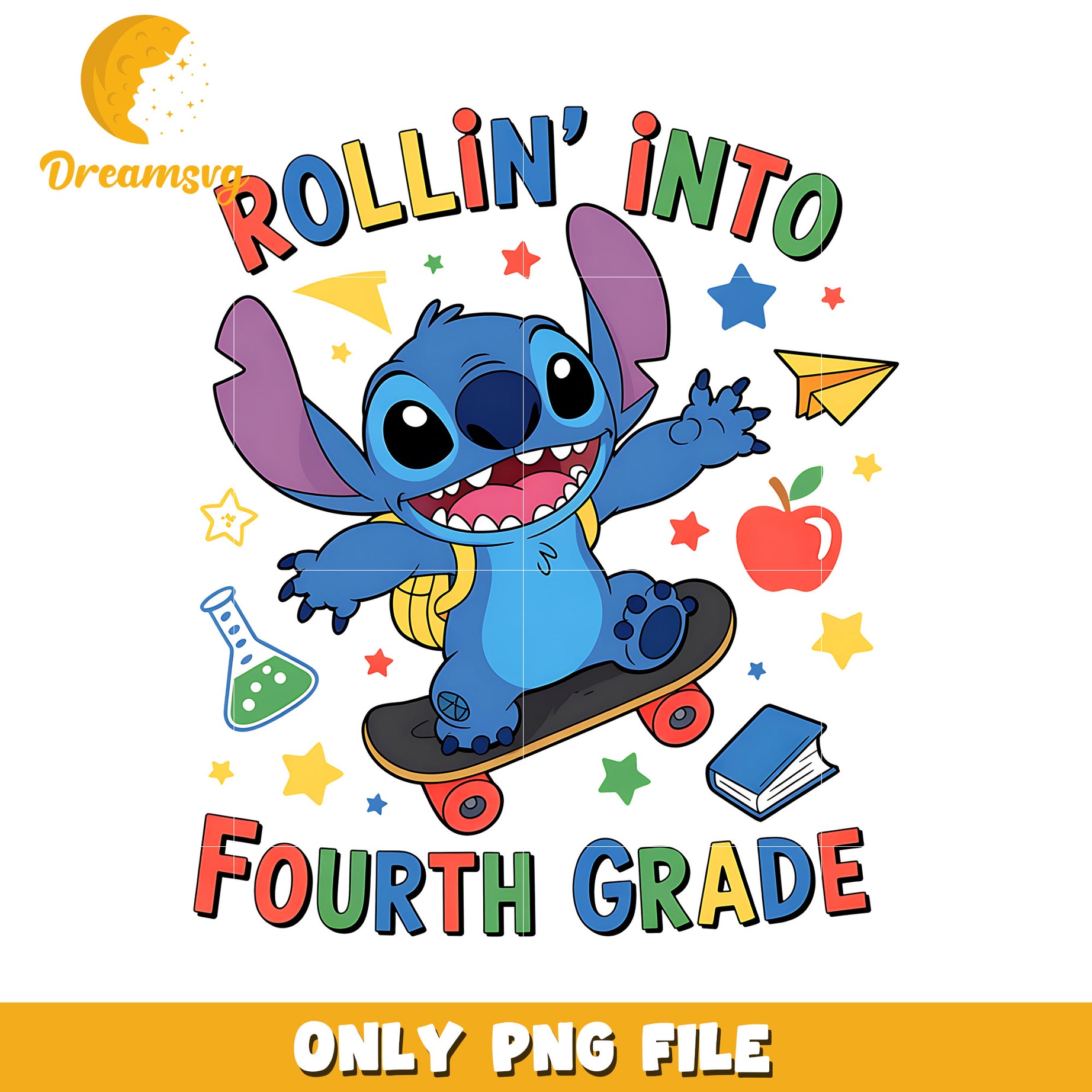 Rollin into fourth grade stitch png, disney png, lilo and stitch png