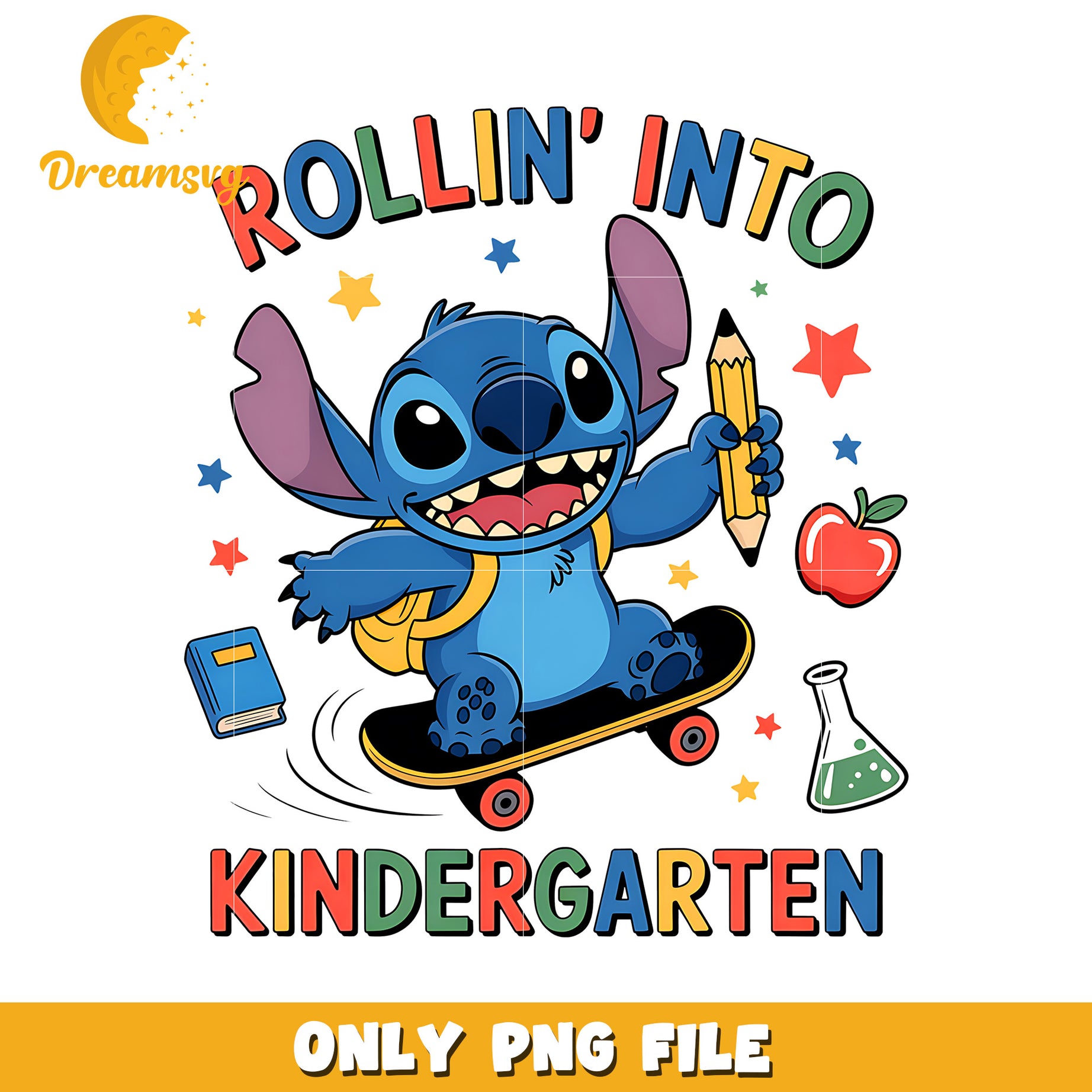 Rollin into kindergarten stitch png, disney png, lilo and stitch png