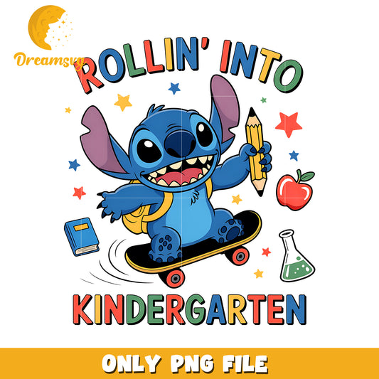Rollin into kindergarten stitch png, disney png, lilo and stitch png