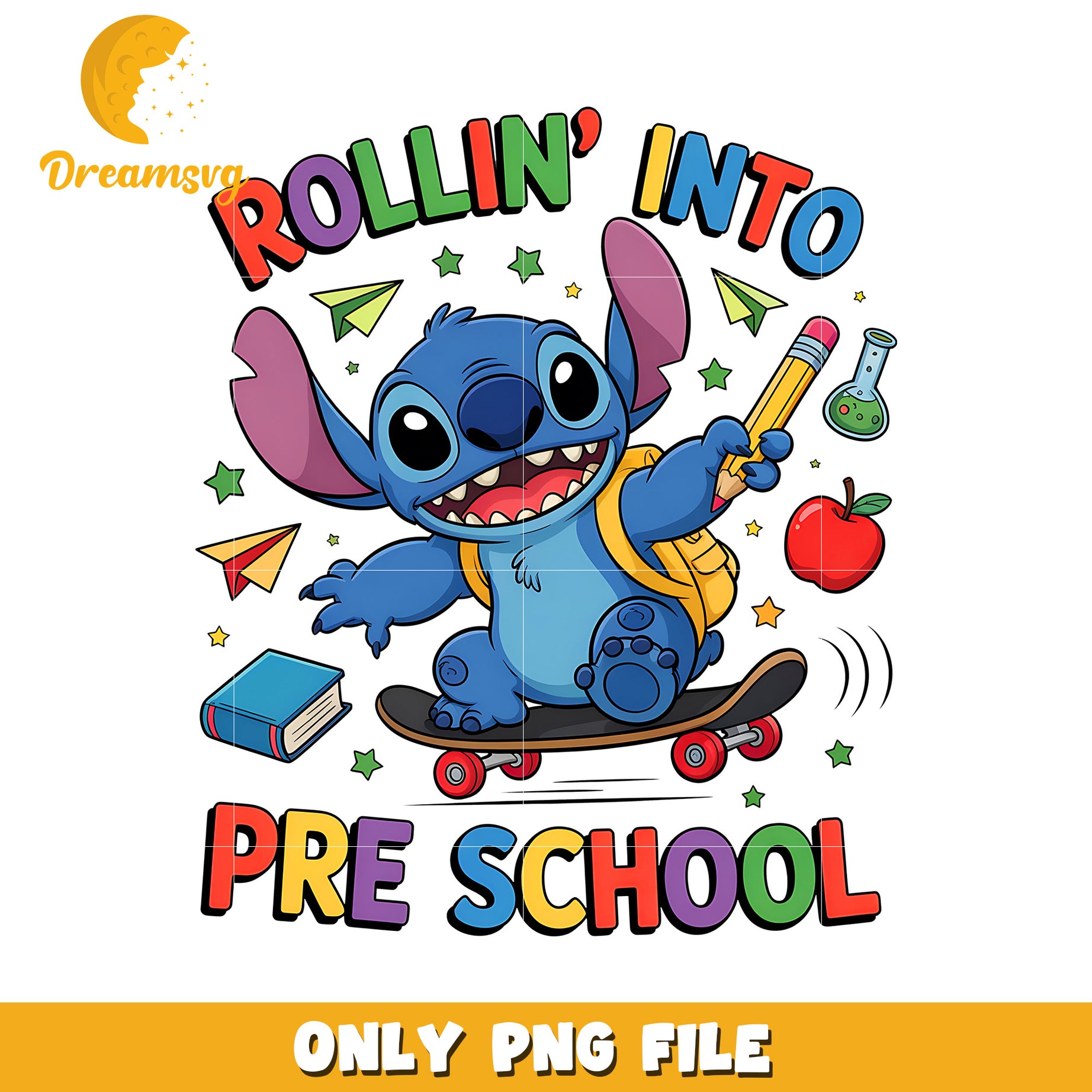 Rollin into pre school stitch png, disney png, lilo and stitch png