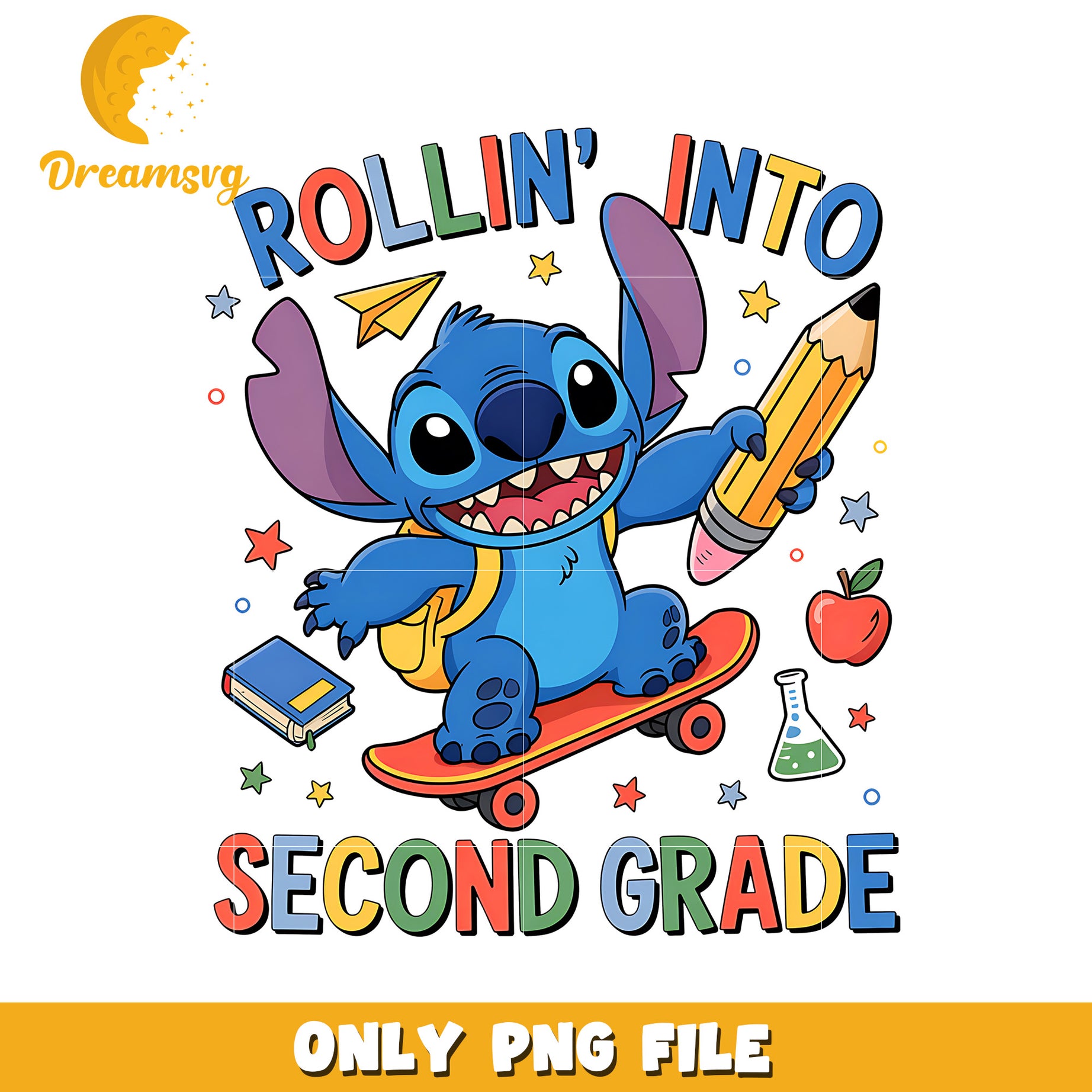Rollin into second grade stitch png, disney png, lilo and stitch png