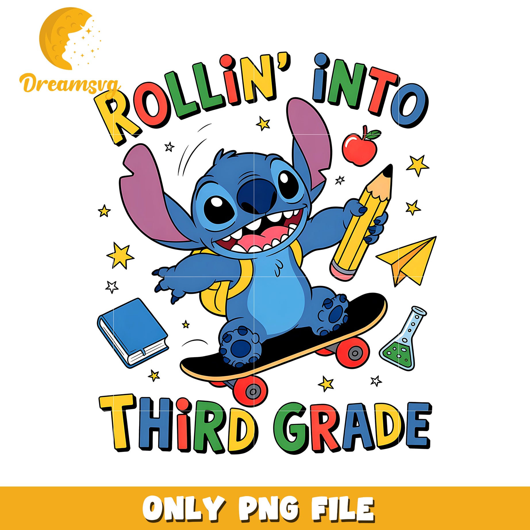 Rollin into third grade stitch png, disney png, lilo and stitch png