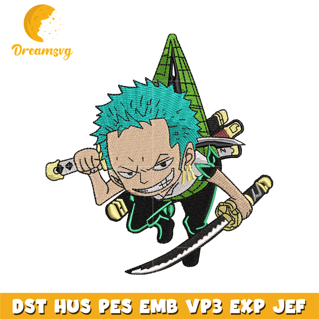 Roronoa Zoro chibi embroidery design
