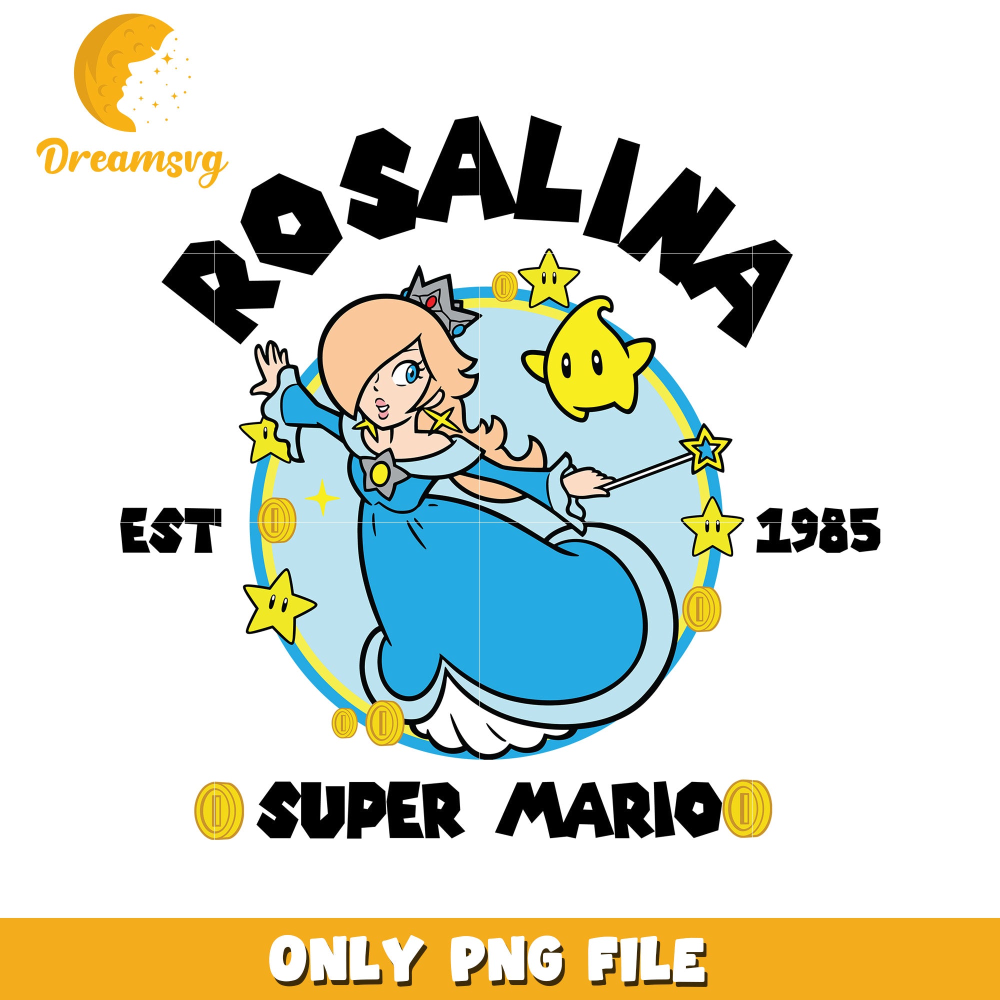 Rosalina princess super mario est 1985 png, super mario logo png, vintage mario design png
