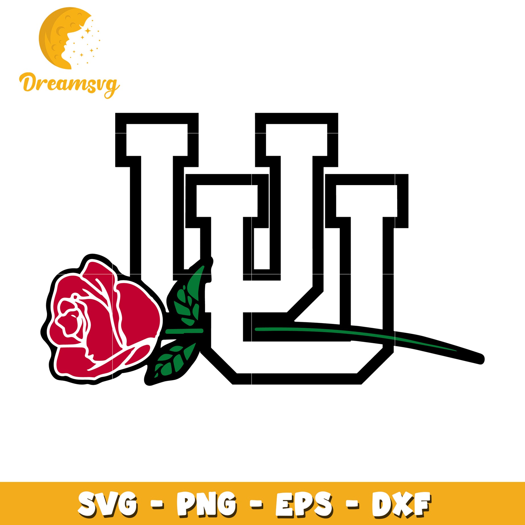 Rose and U Letter SVG Cut File