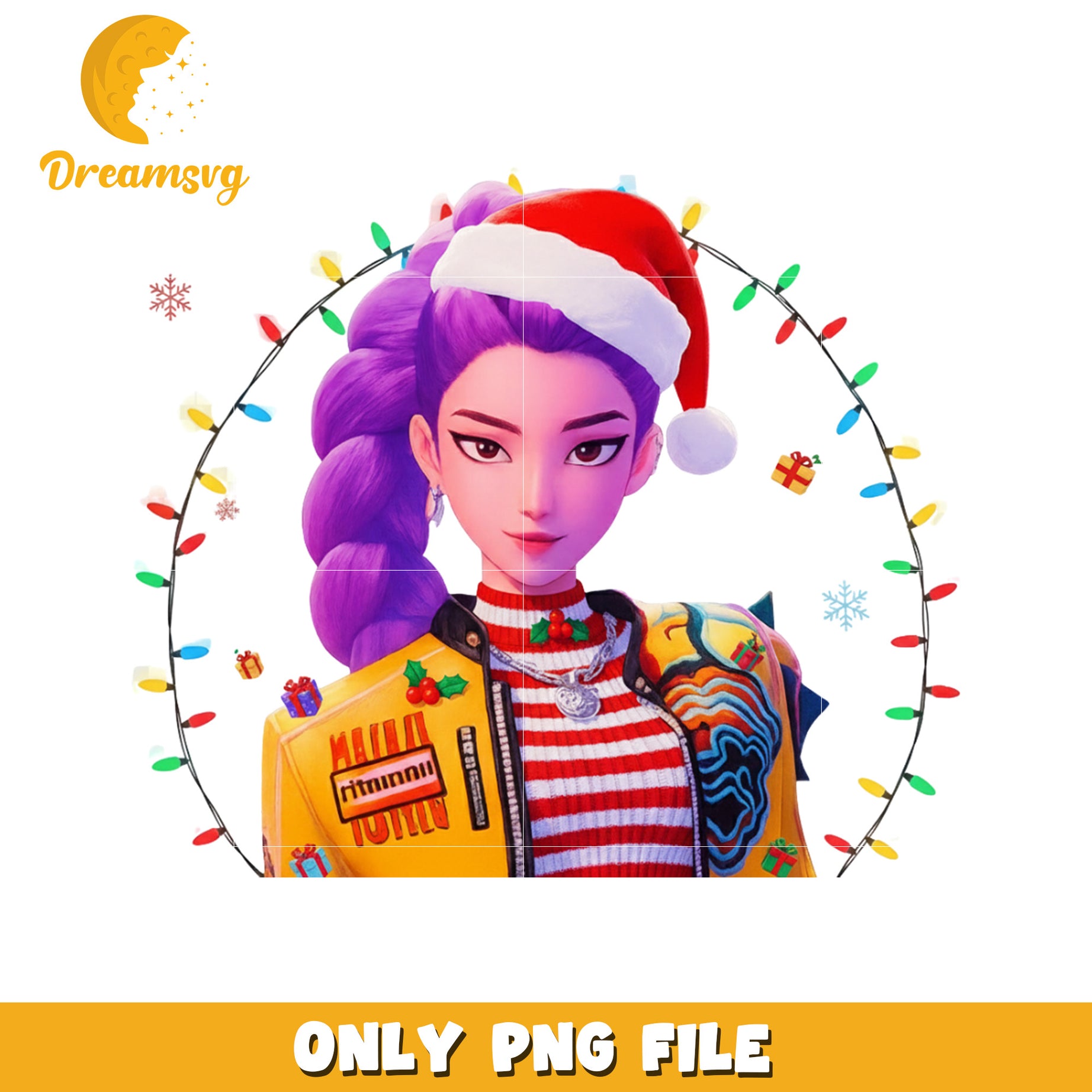 Rumi christmas png, kpop cartoon png, christmas design png