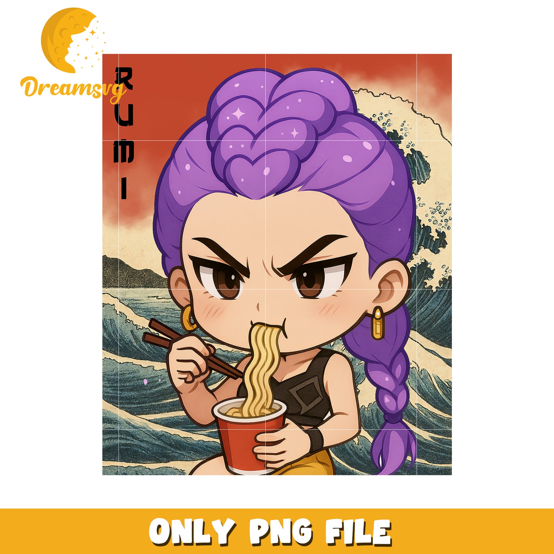 Rumi eating rameyeon png, kpop band manhwa png, huntrix png