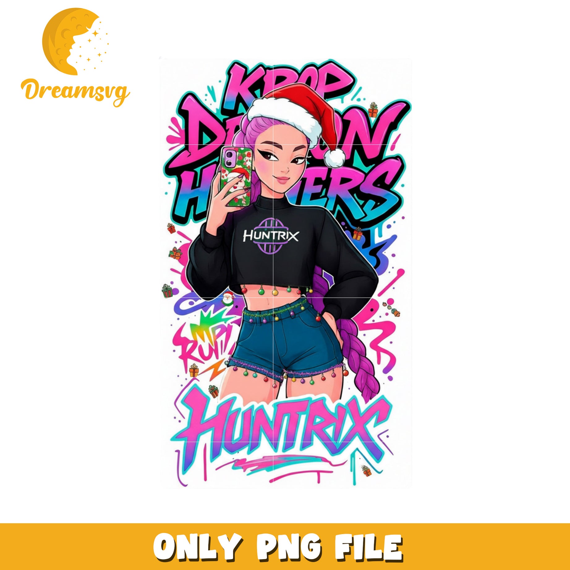 Rumi huntrix design png, christmas music​ png, huntrix and saja png