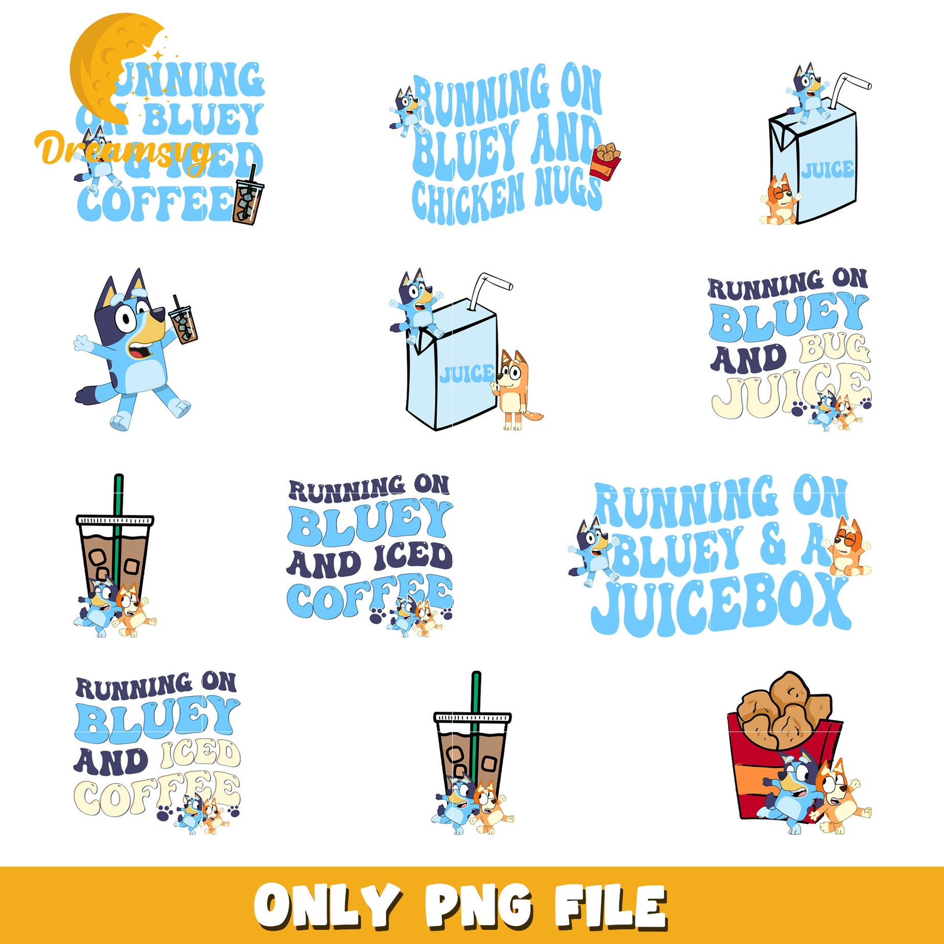 Running on Bluey and food bundle png, Bluey and Bingo character​ png