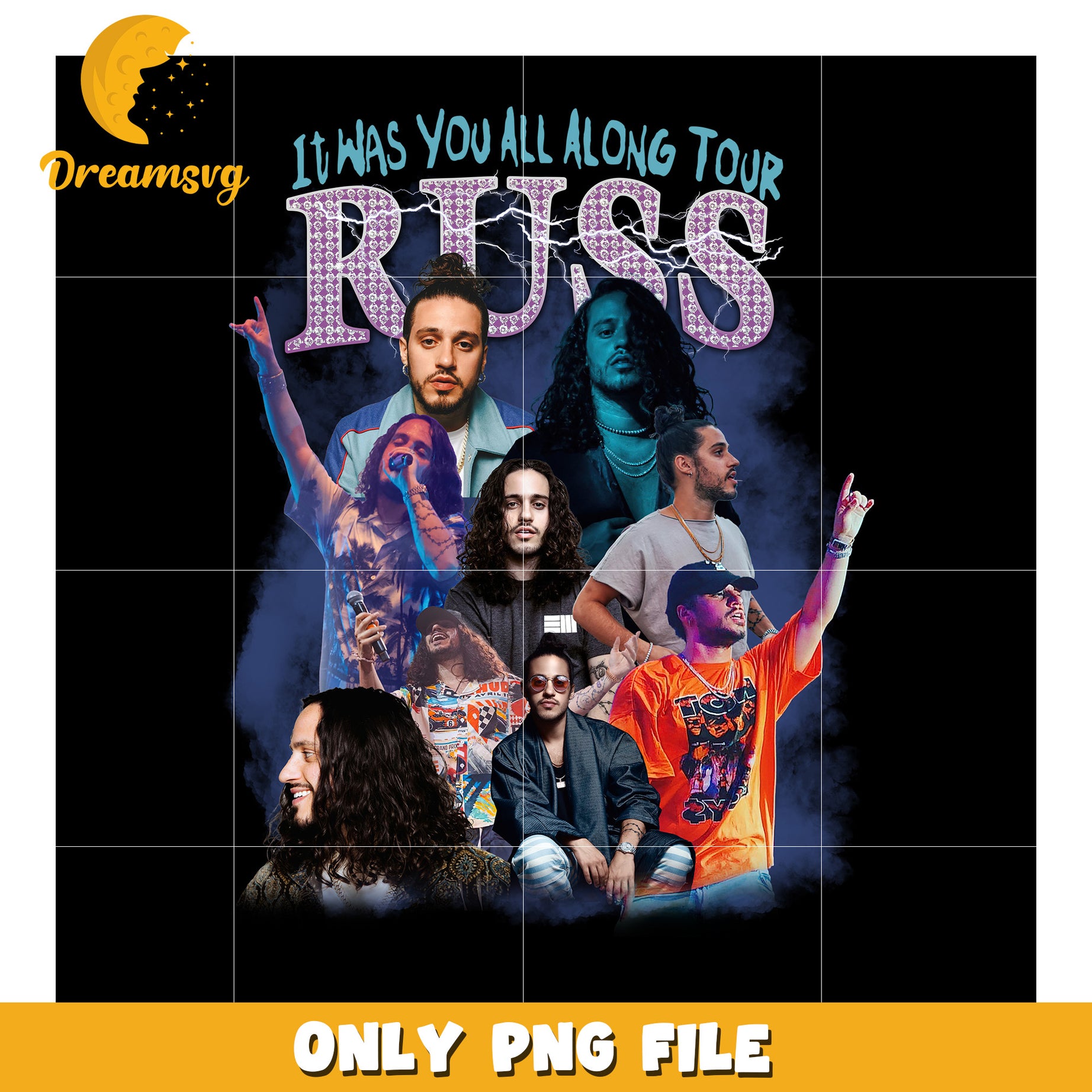 Russ it was you all along tour png, russ tour design png, russ 2024 art png