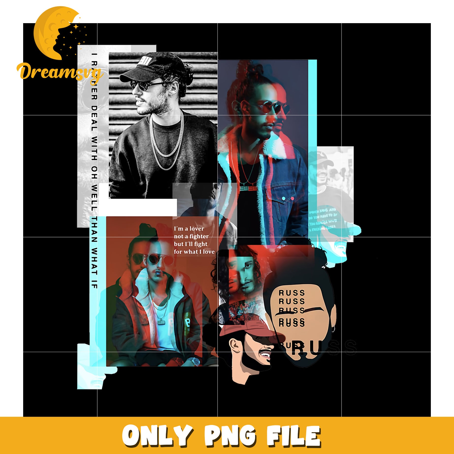 Russ merch santiago album png, russ tour design png, russ album art png