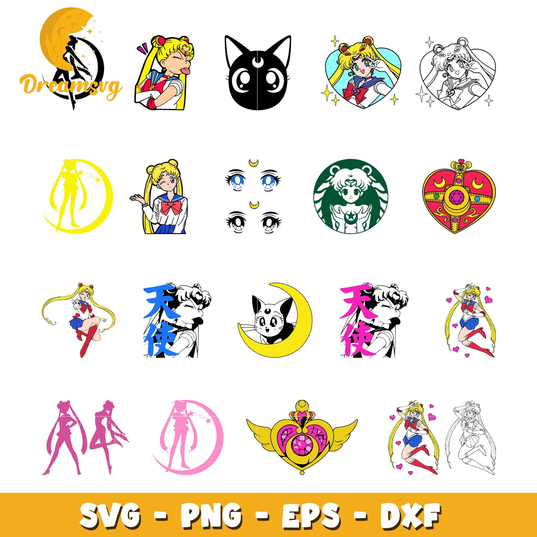 Sailor Moon anime manga bundle svg, Sailor Moon character svg