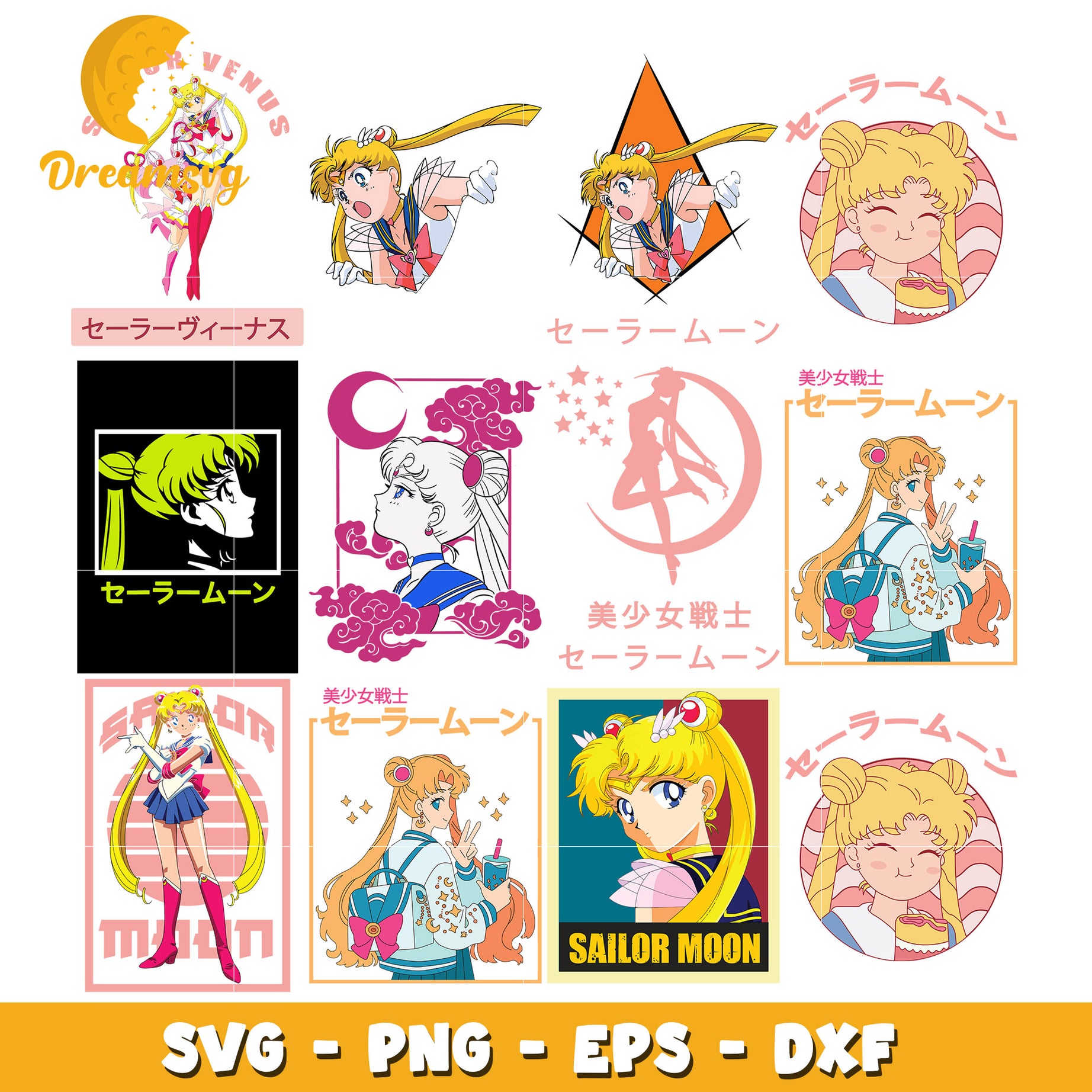 Sailor Moon character bundle svg, Sailor moon anime svg